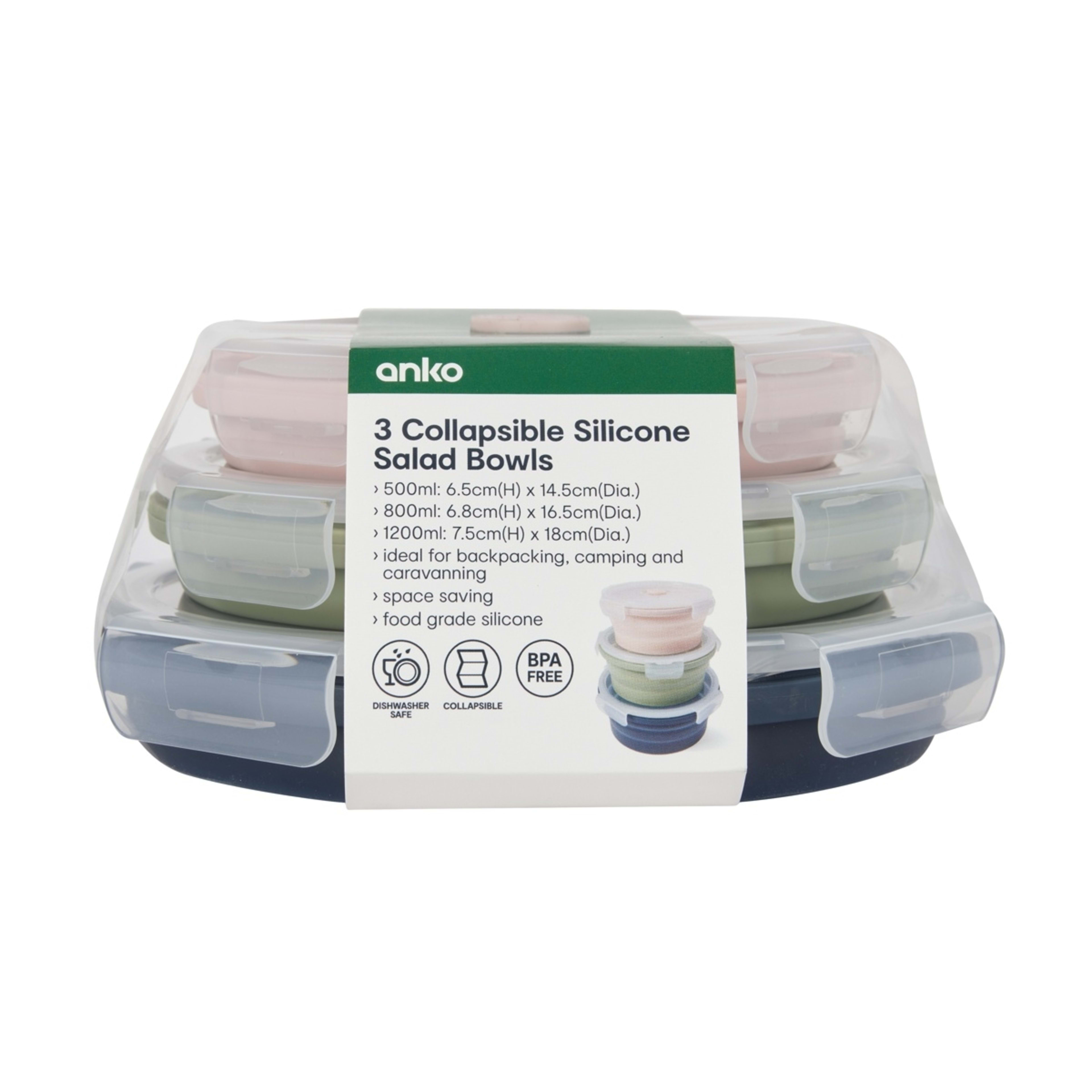 10 3 Piece Silicone Collapsible Salad Bowls, 10 of 10