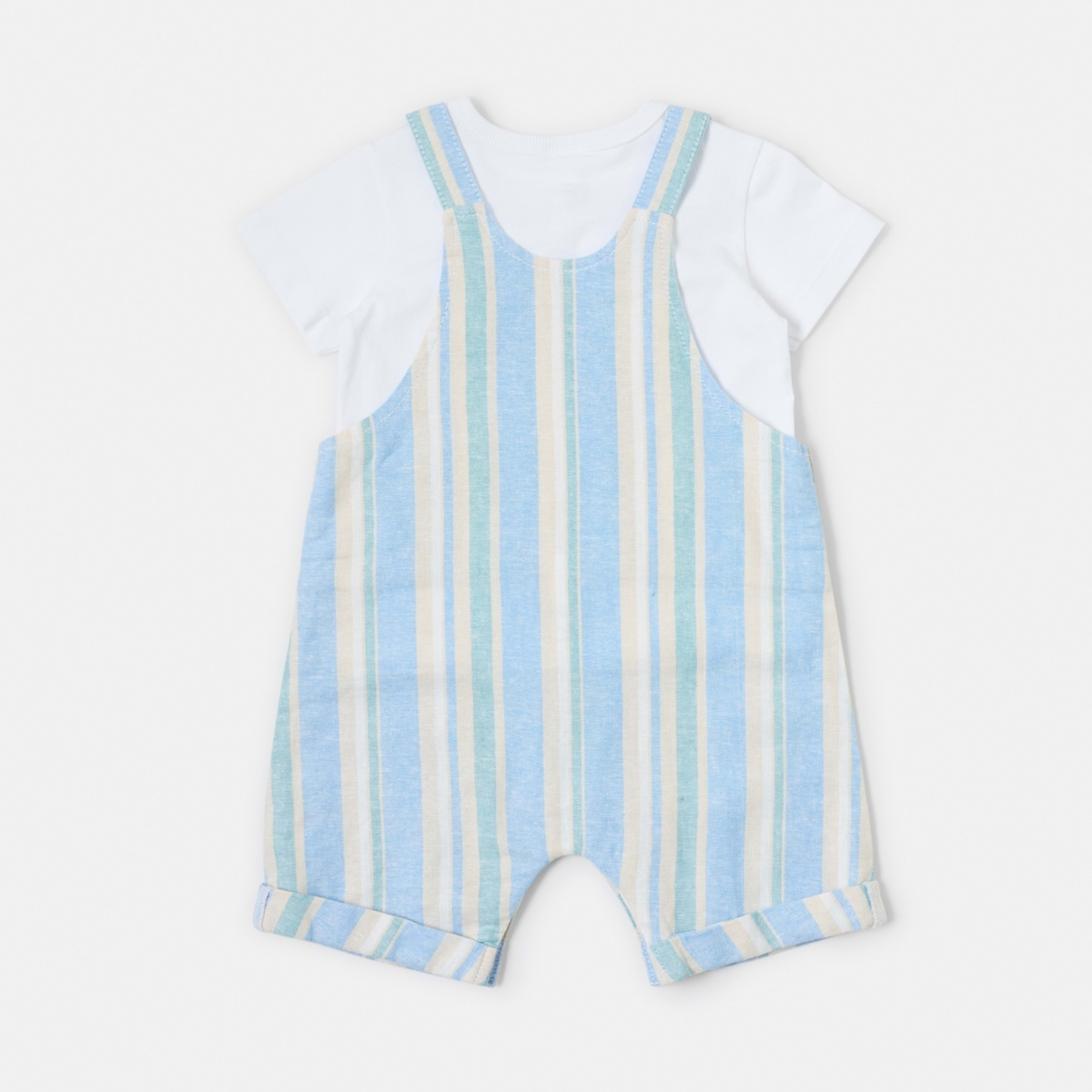 2 Woven Dungaree Set Blue Strp, 2 of 6