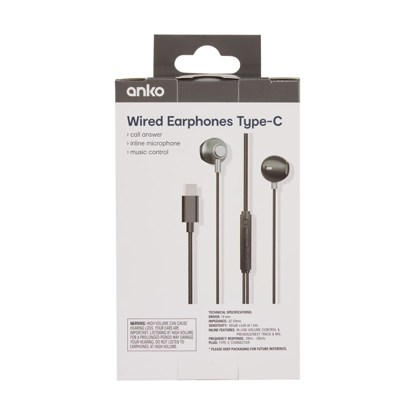 TypeC Bud Earphones Black Kmart NZ