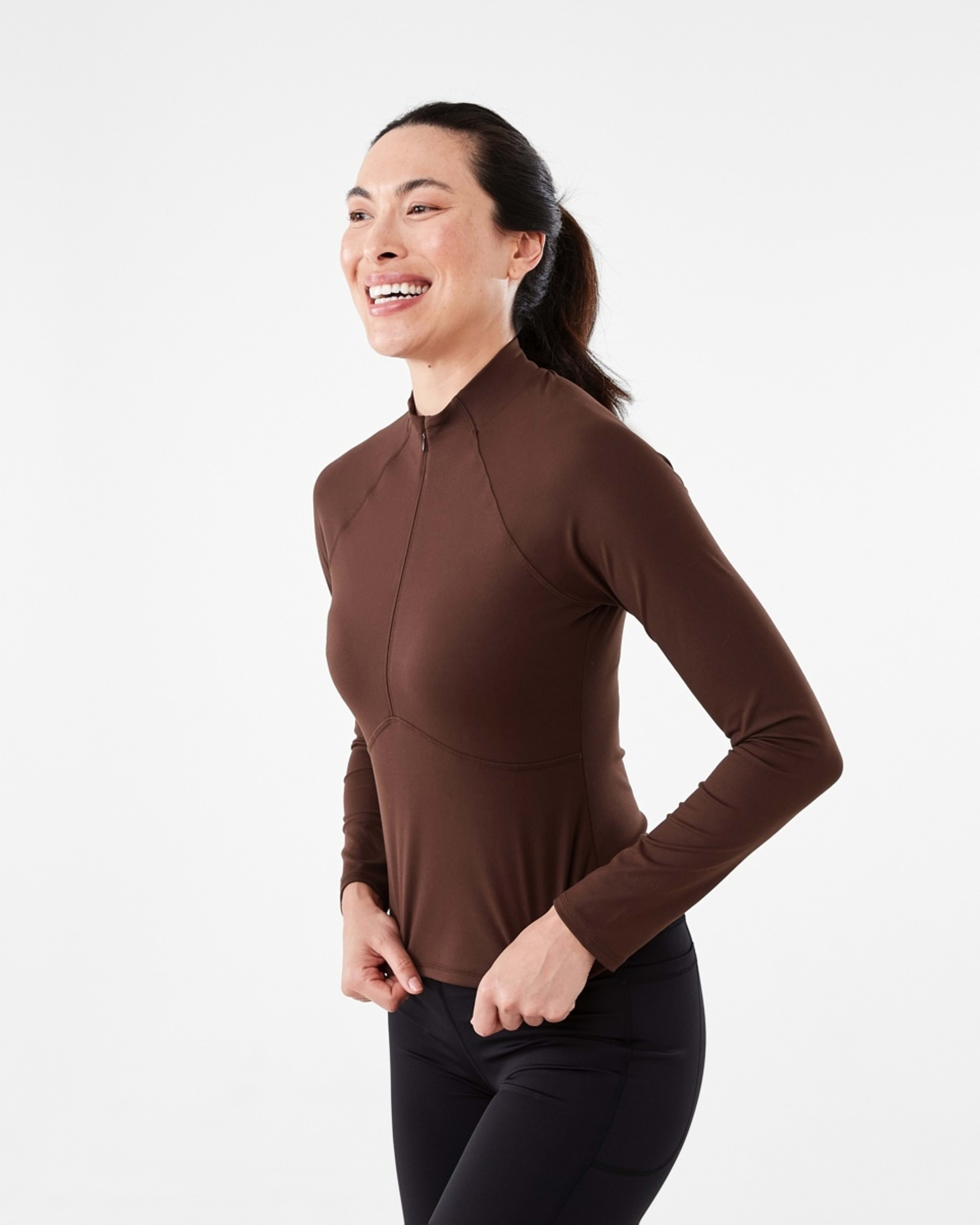 2 Active Womens Long Sleeve 1/4 Zip Ultrasoft Top Chocdream, 2 of 5
