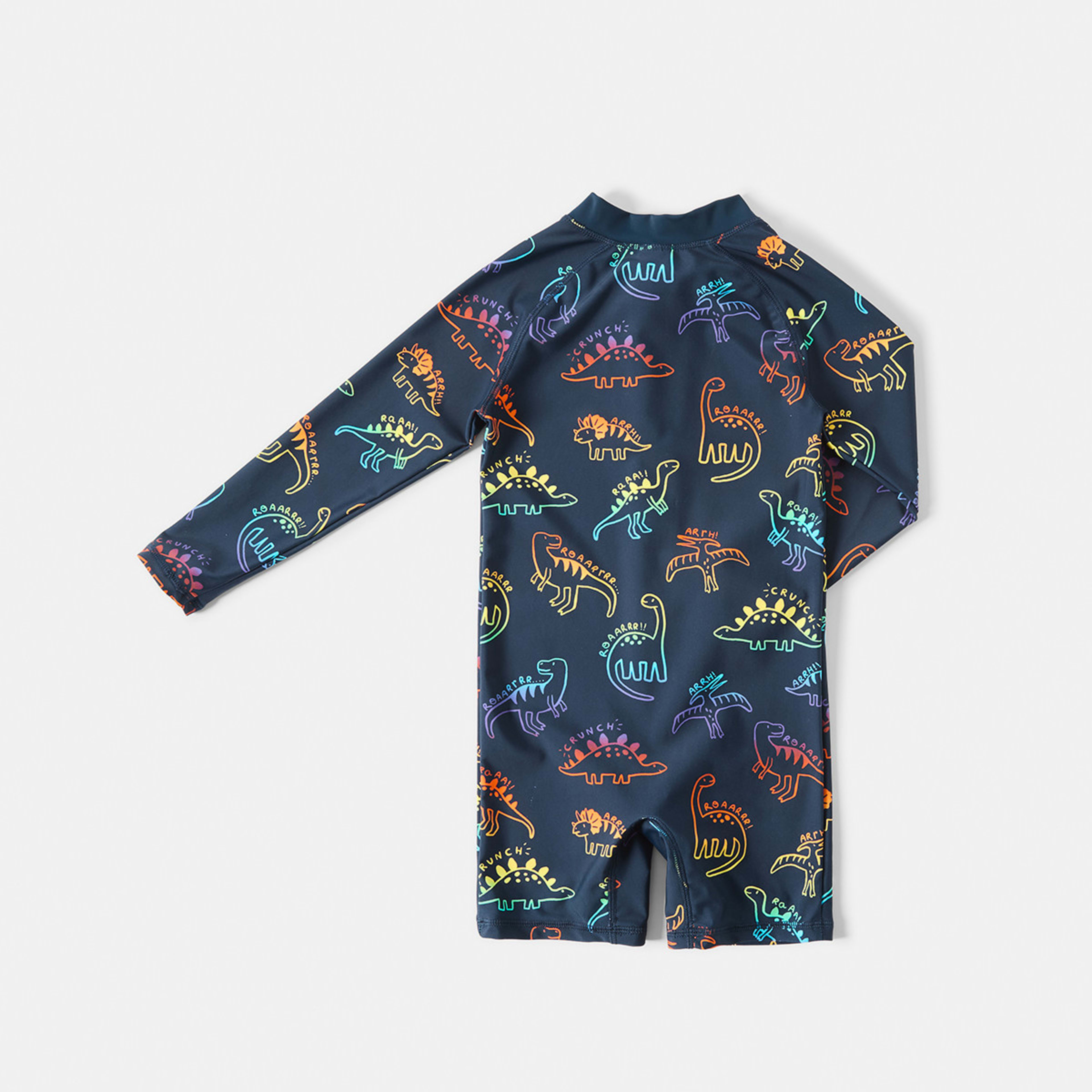 8 Long Sleeve Swimsuit Blue Dino, 8 of 10