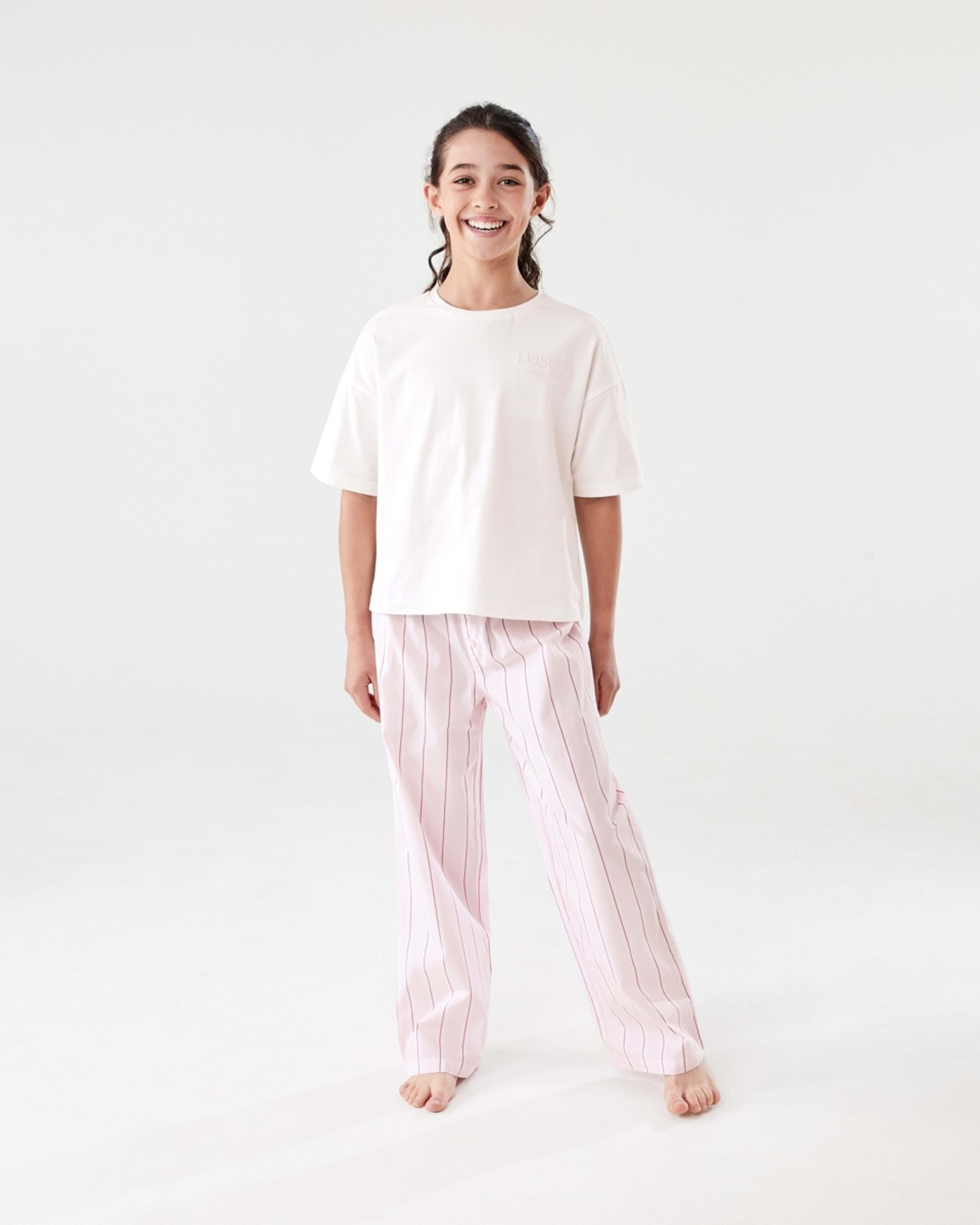1 T-shirt and Woven Pants Pyjama Set Pnk Strp