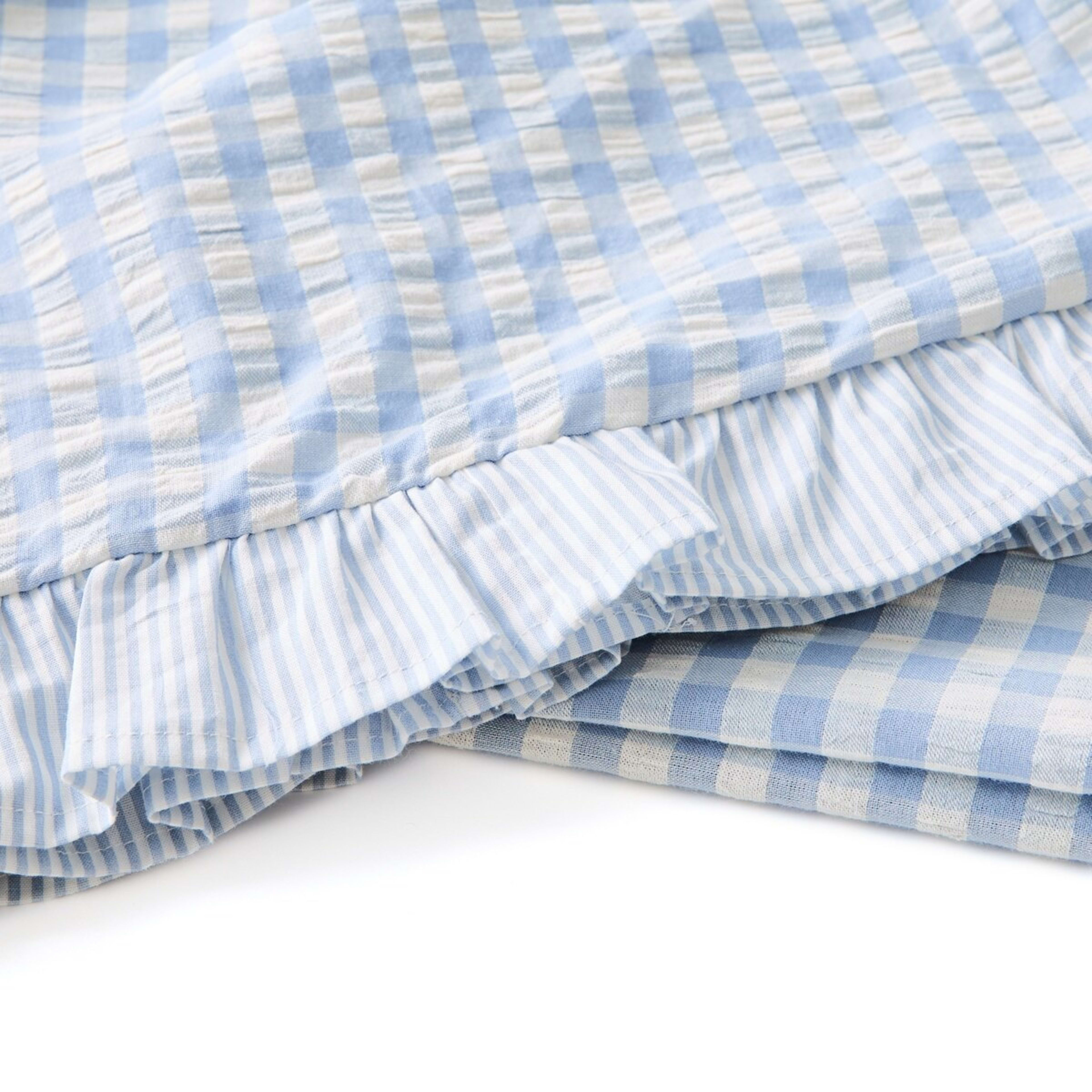 7 Gingham Ruffle Reversible Cotton Quilt Cover Set - Double Bed, Blue, 7 of 7