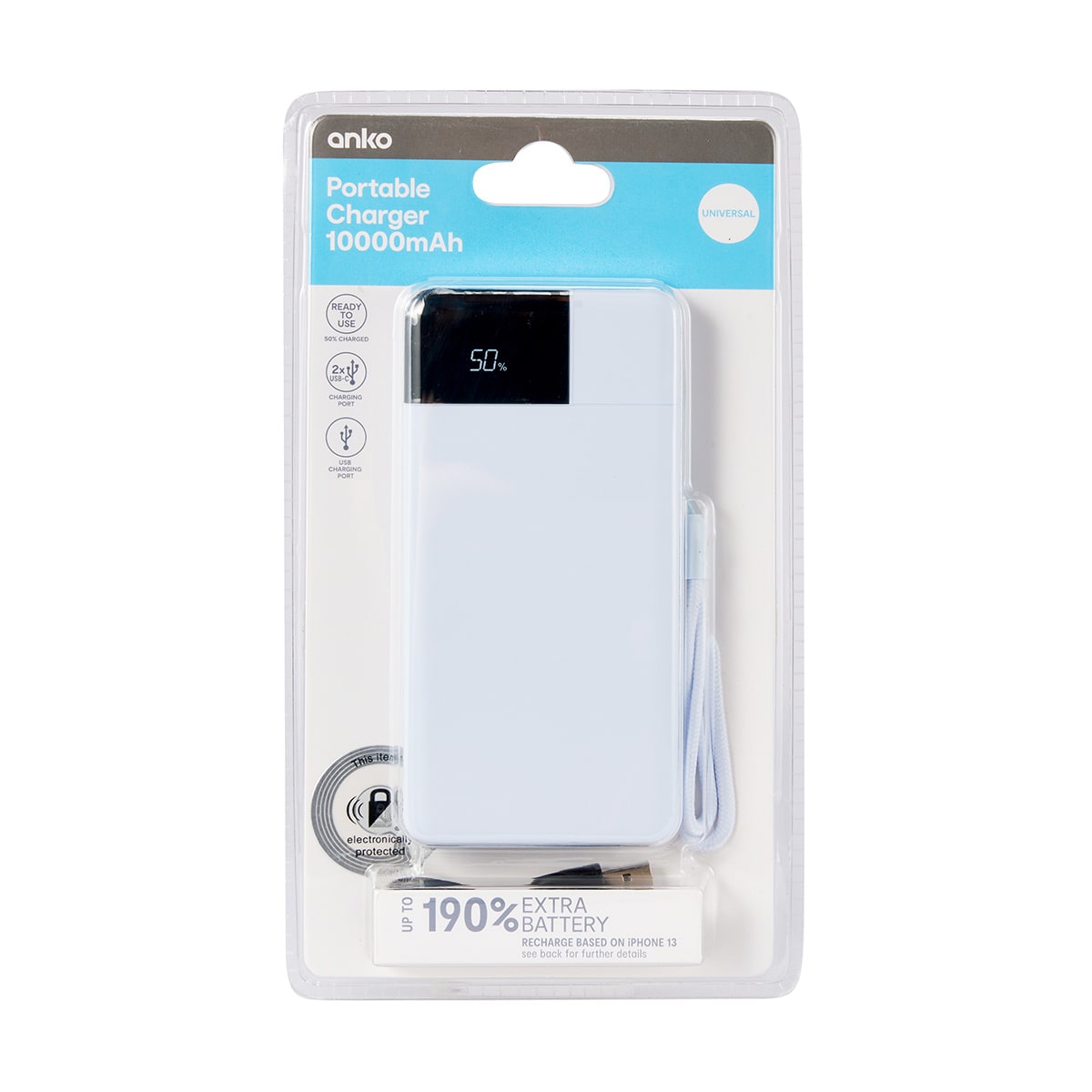 10000mAh Portable Charger - Pastel Blue - Kmart NZ