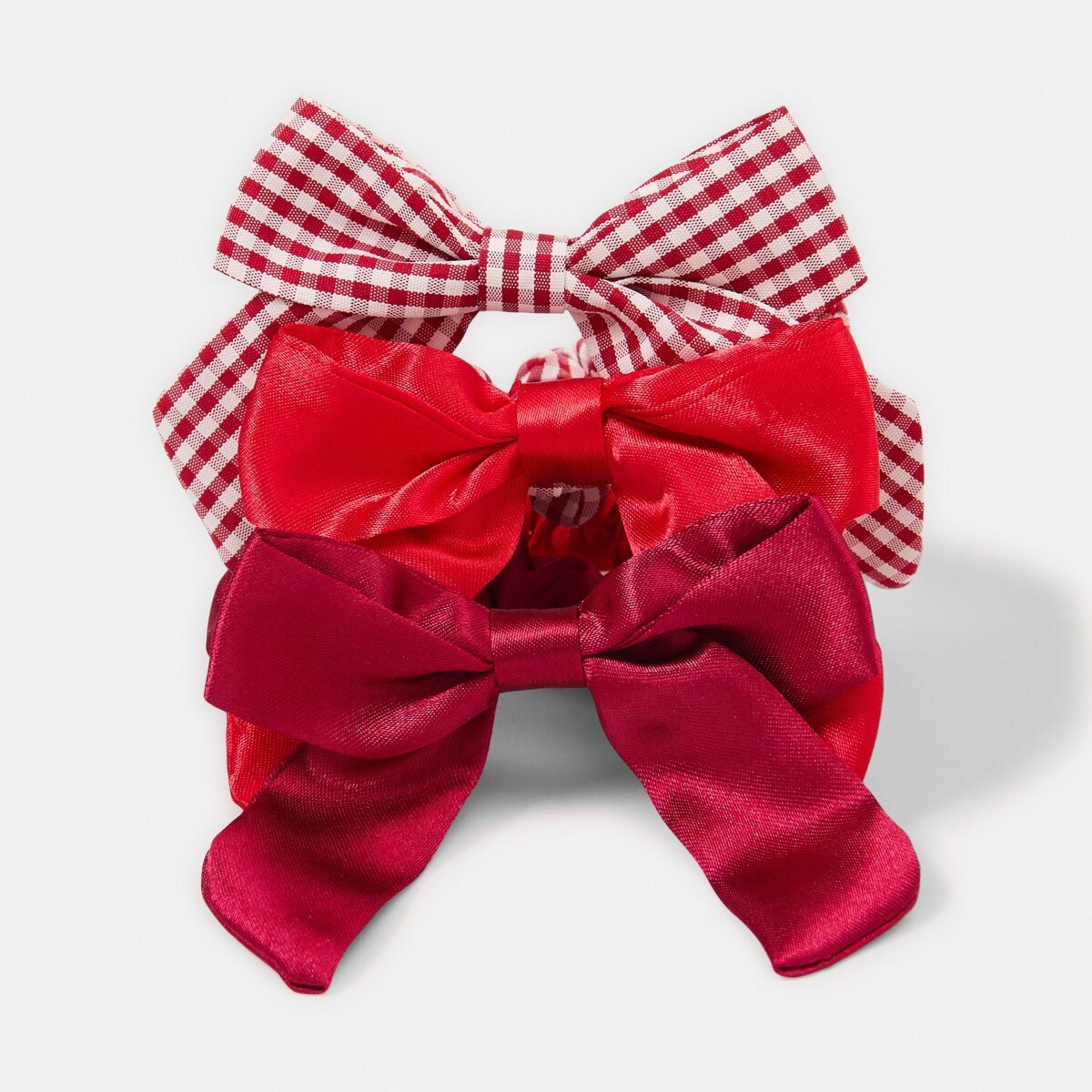 3 3 Pack Bow Hair Scrunchies - Red, 3 of 5