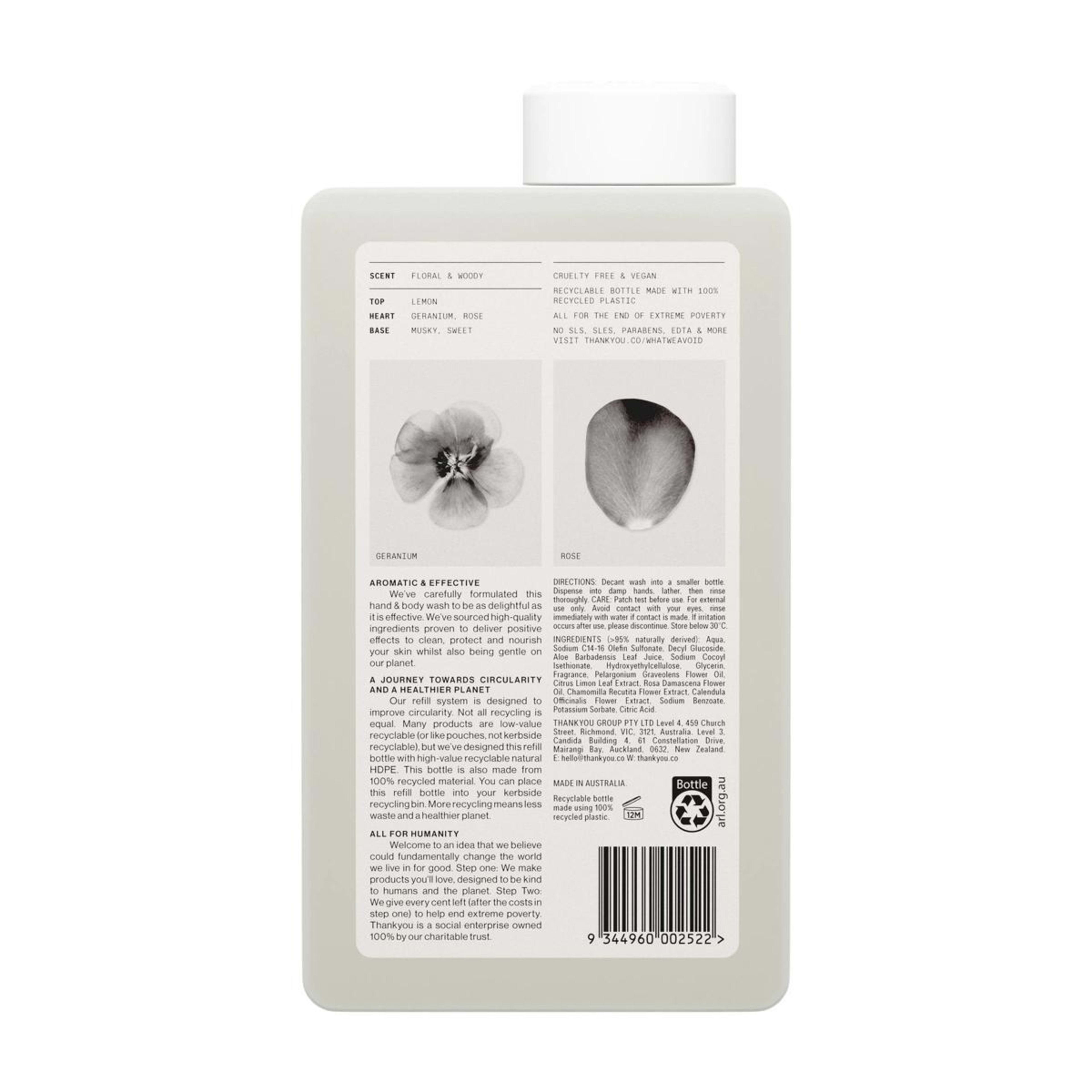 2 Thankyou Hand & Body Wash Refill 1L - Botanical Geranium, Rose & Wood, 2 of 2