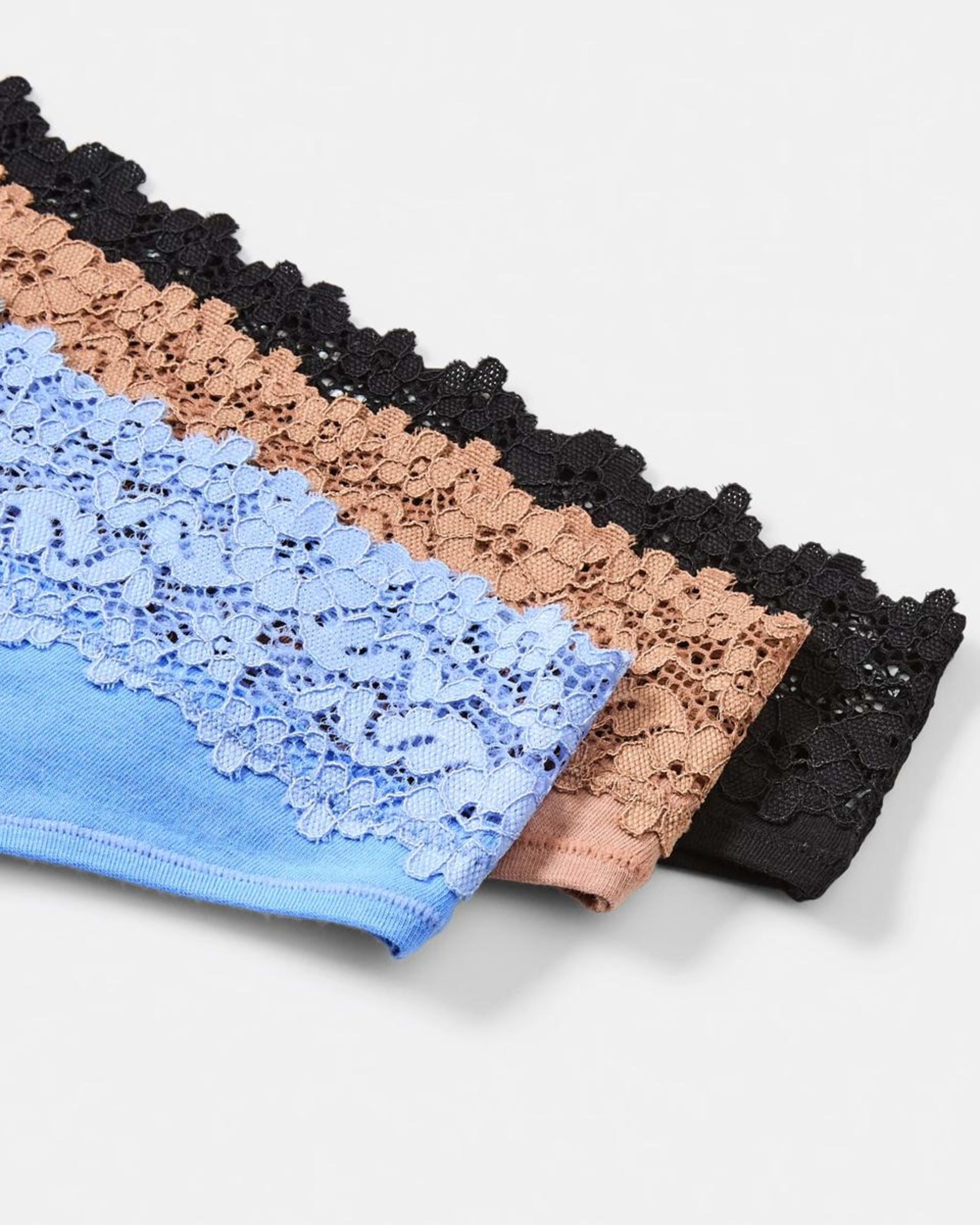 3 3 Pack Cotton Lace Tanga Briefs BLACK, SOFT CLAY, HYDRANGEA, 3 of 8