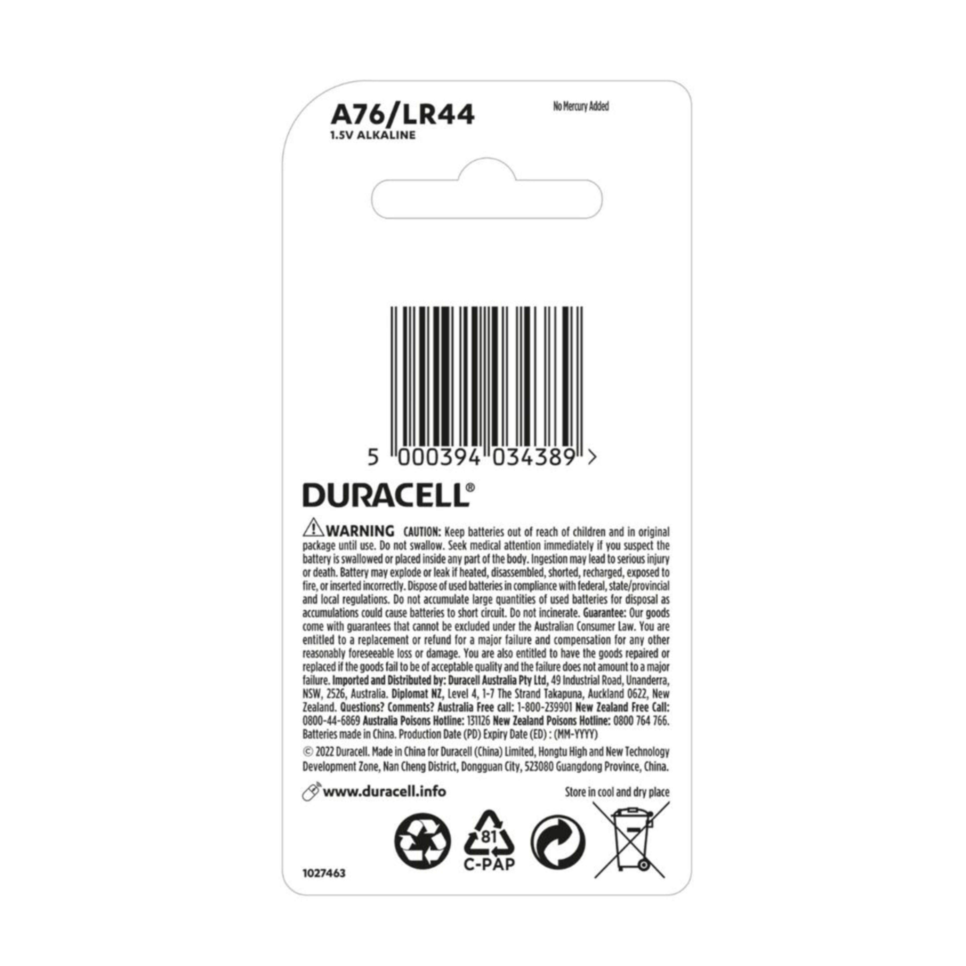 2 2 Pack Duracell Specialty A76/ LR44 Alkaline Batteries, 2 of 7