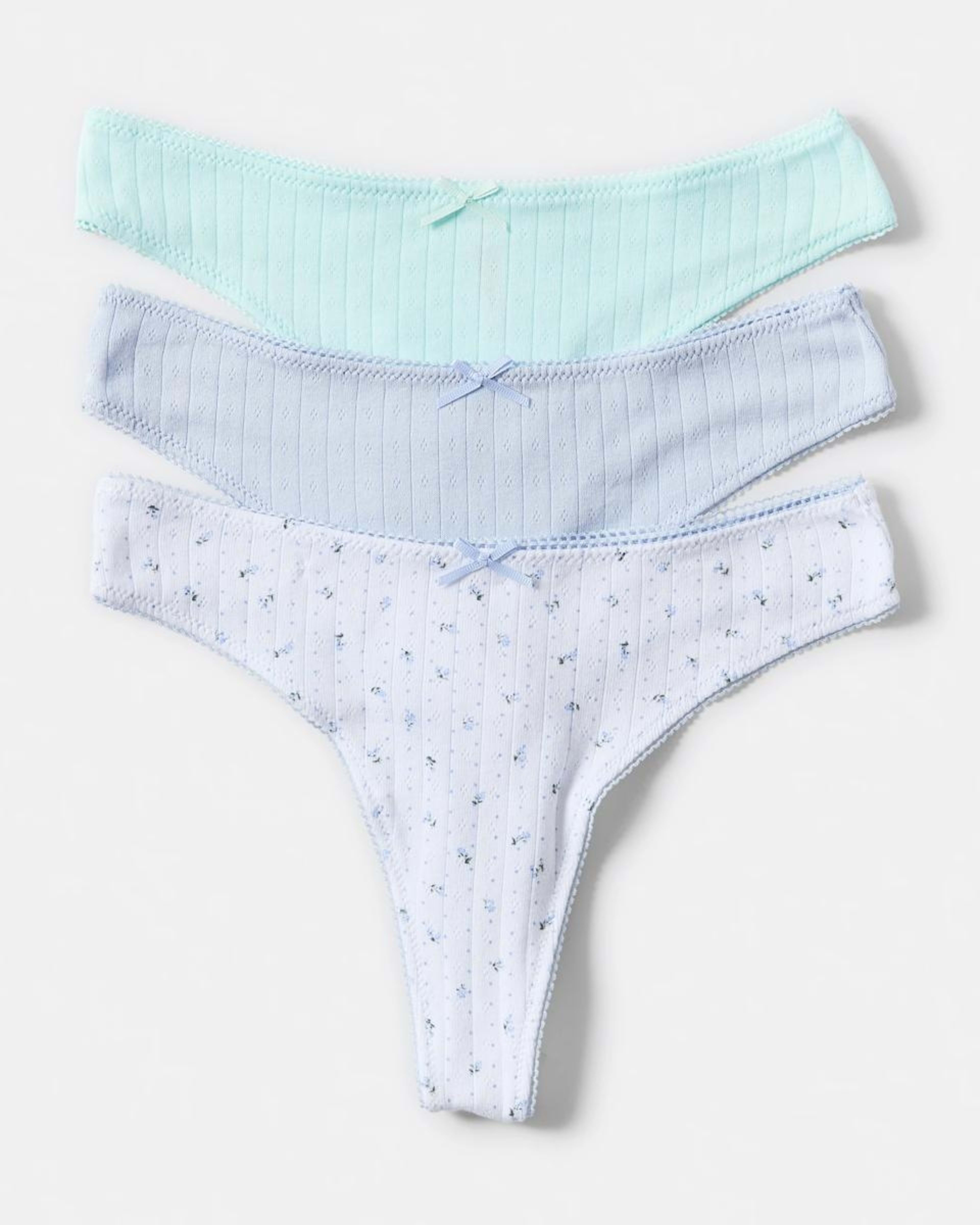 1 3 Pack Pointelle G-String Briefs FLORAL DOT, HALOGEN BLUE, BAY BREEZE, 1 of 9