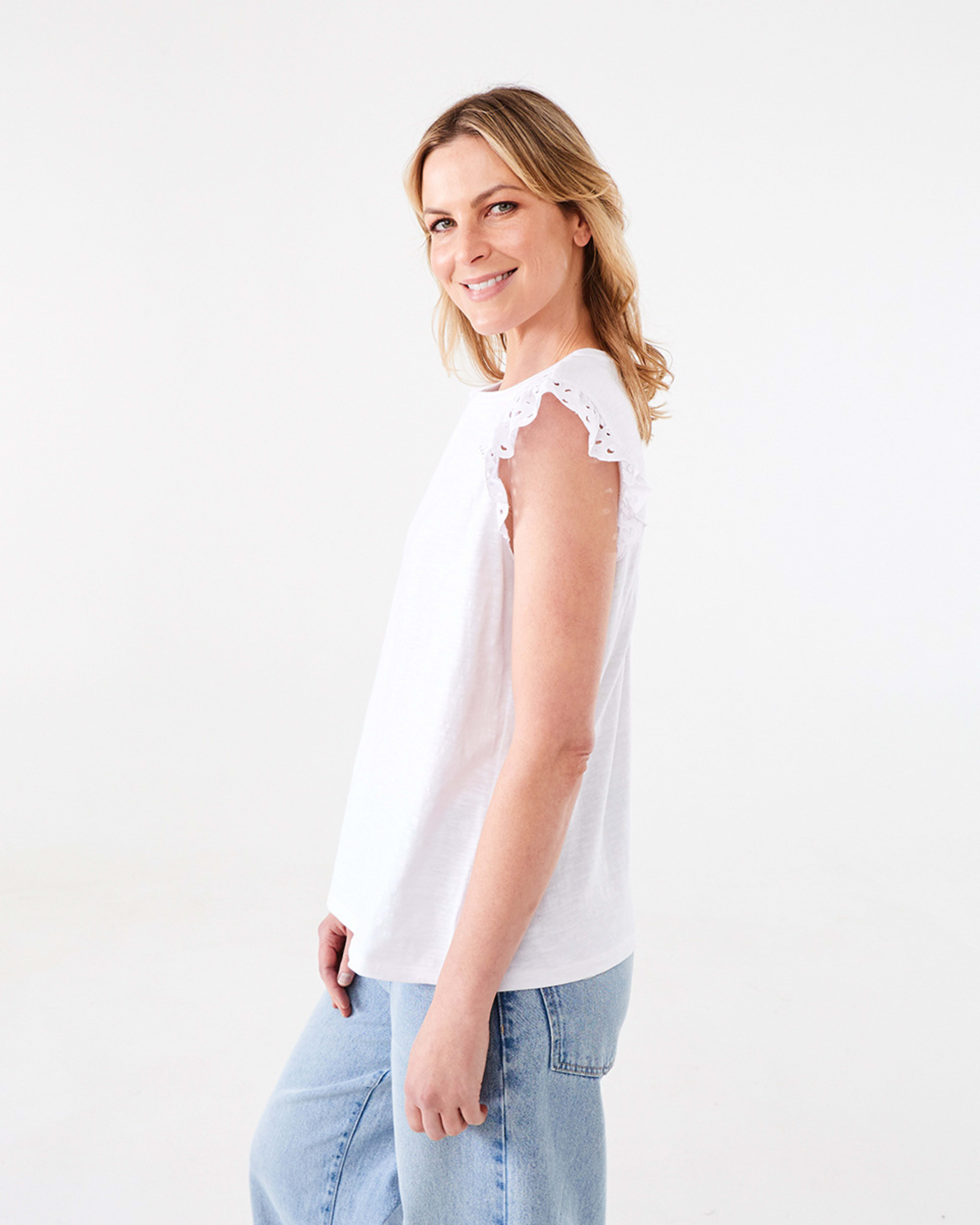2 Sleeveless Broderie Shoulder Top White, 2 of 6