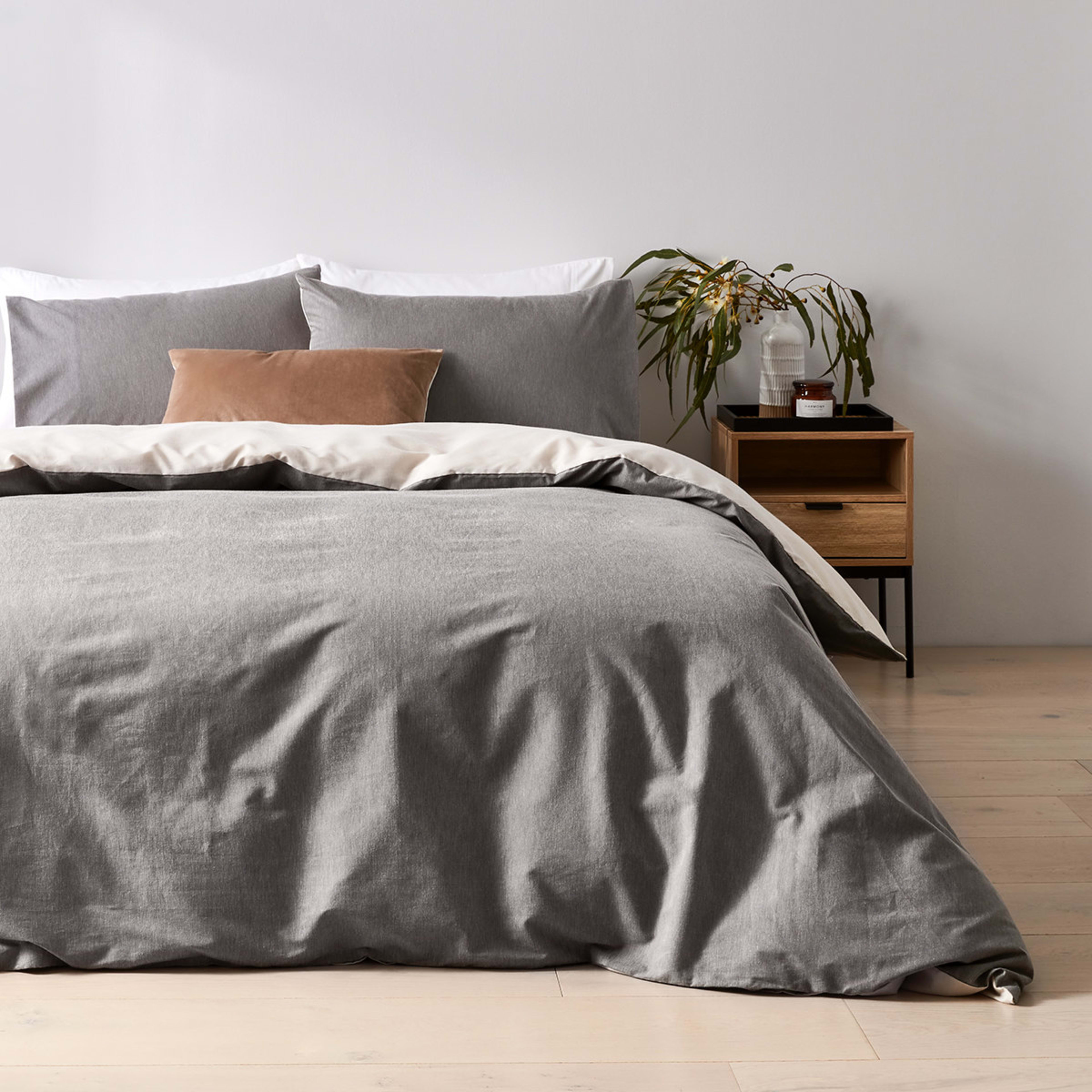 Billy Cotton Rich Reversible Quilt Cover Set Queen Bed, Grey Kmart NZ