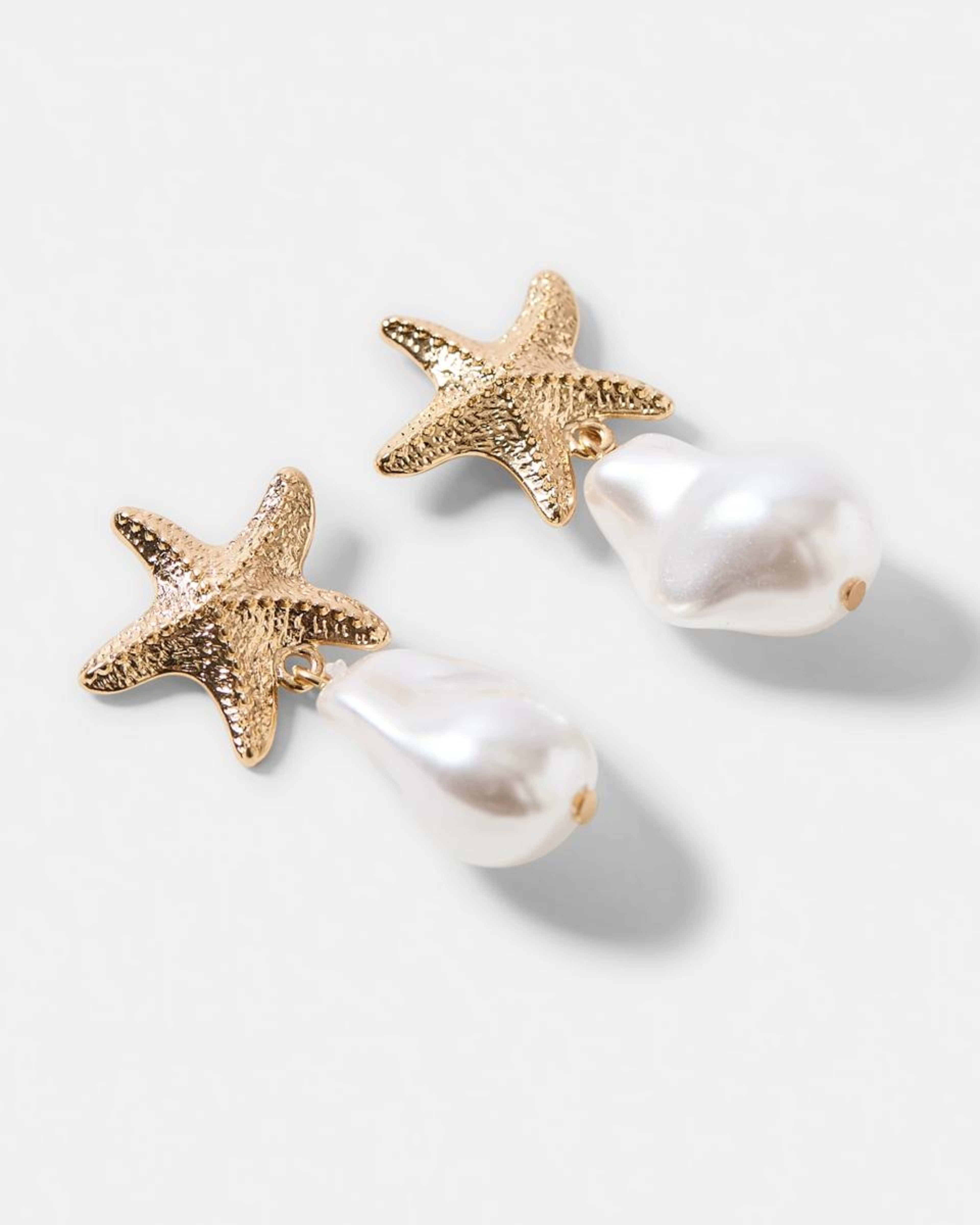 2 Starfish Faux Pearl Drop Earrings - Gold Tone GOLD METAL, 2 of 6