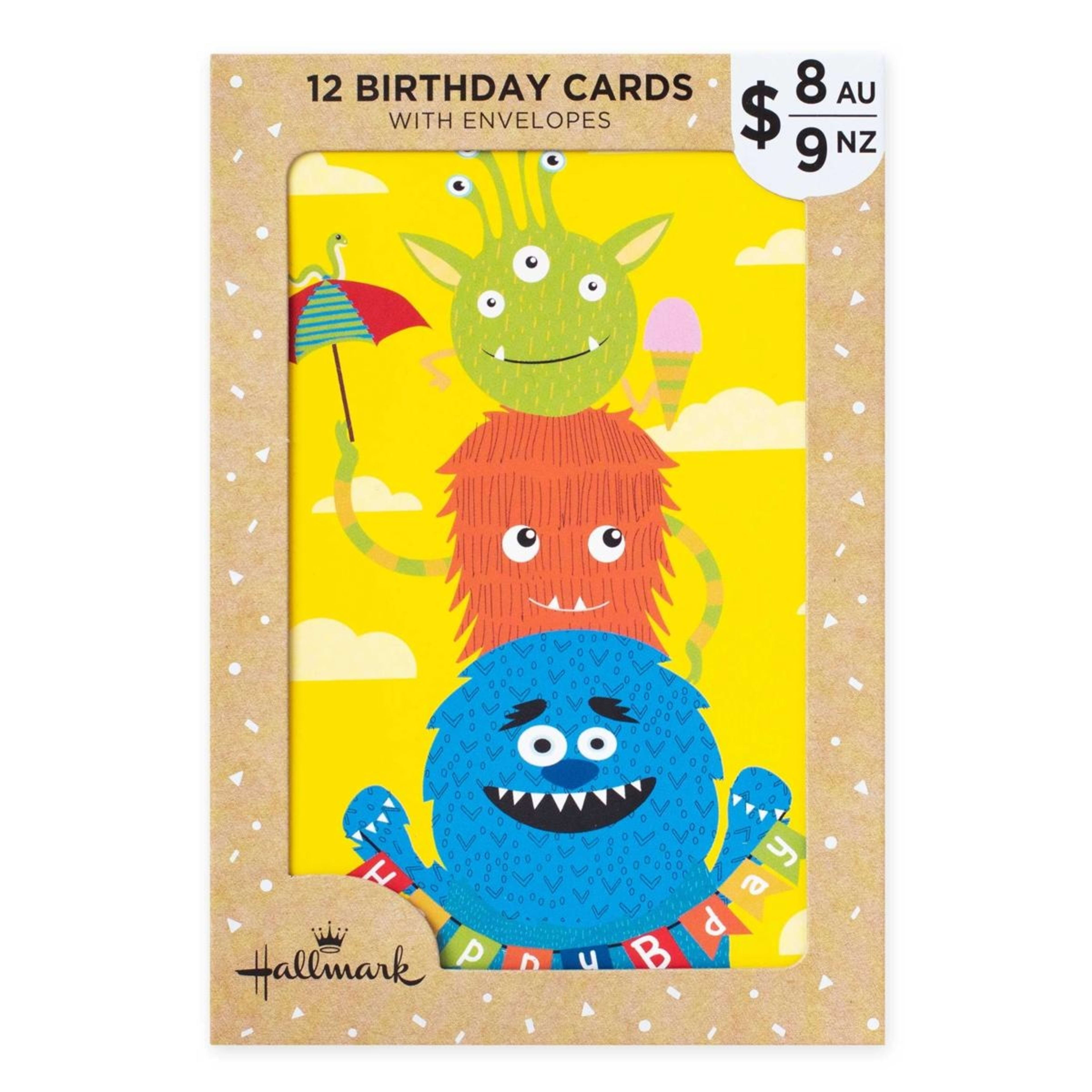 1 12 Pack Hallmark Kids Birthday Cards - Fun Colourful Monsters!