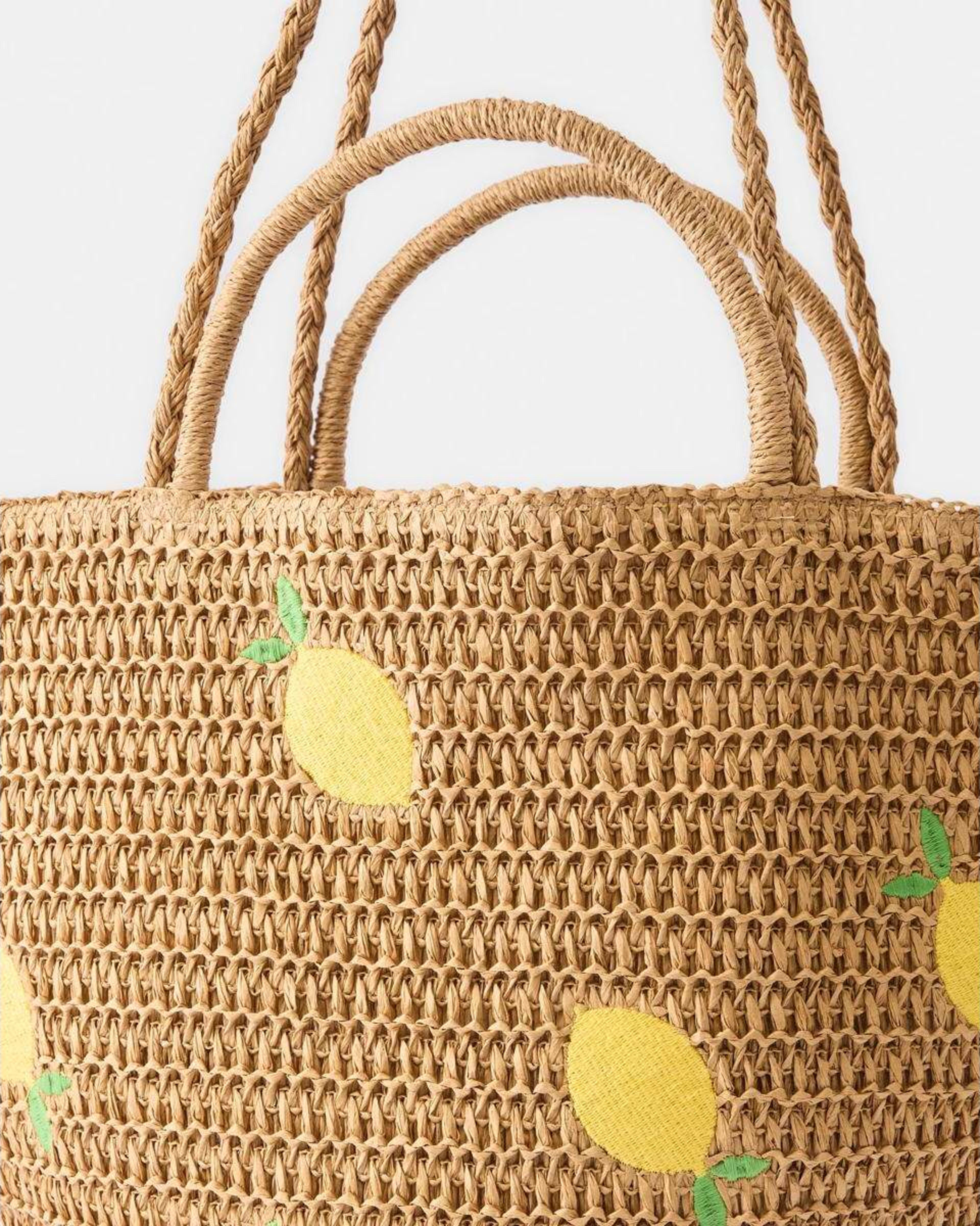 3 Basket Straw Tote Bag Lemons, 3 of 5