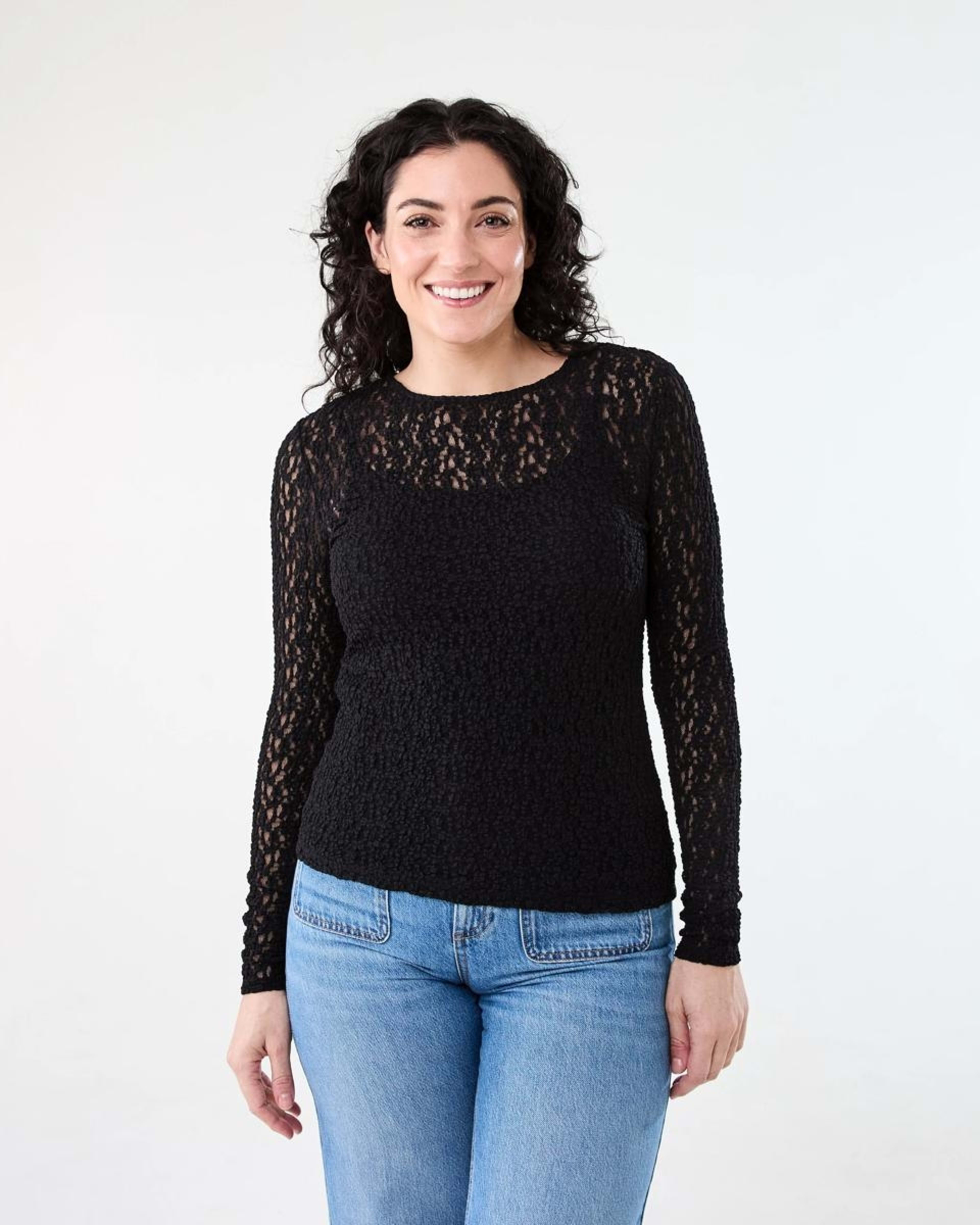 1 Long Sleeve Lace Top BLACK, 1 of 5