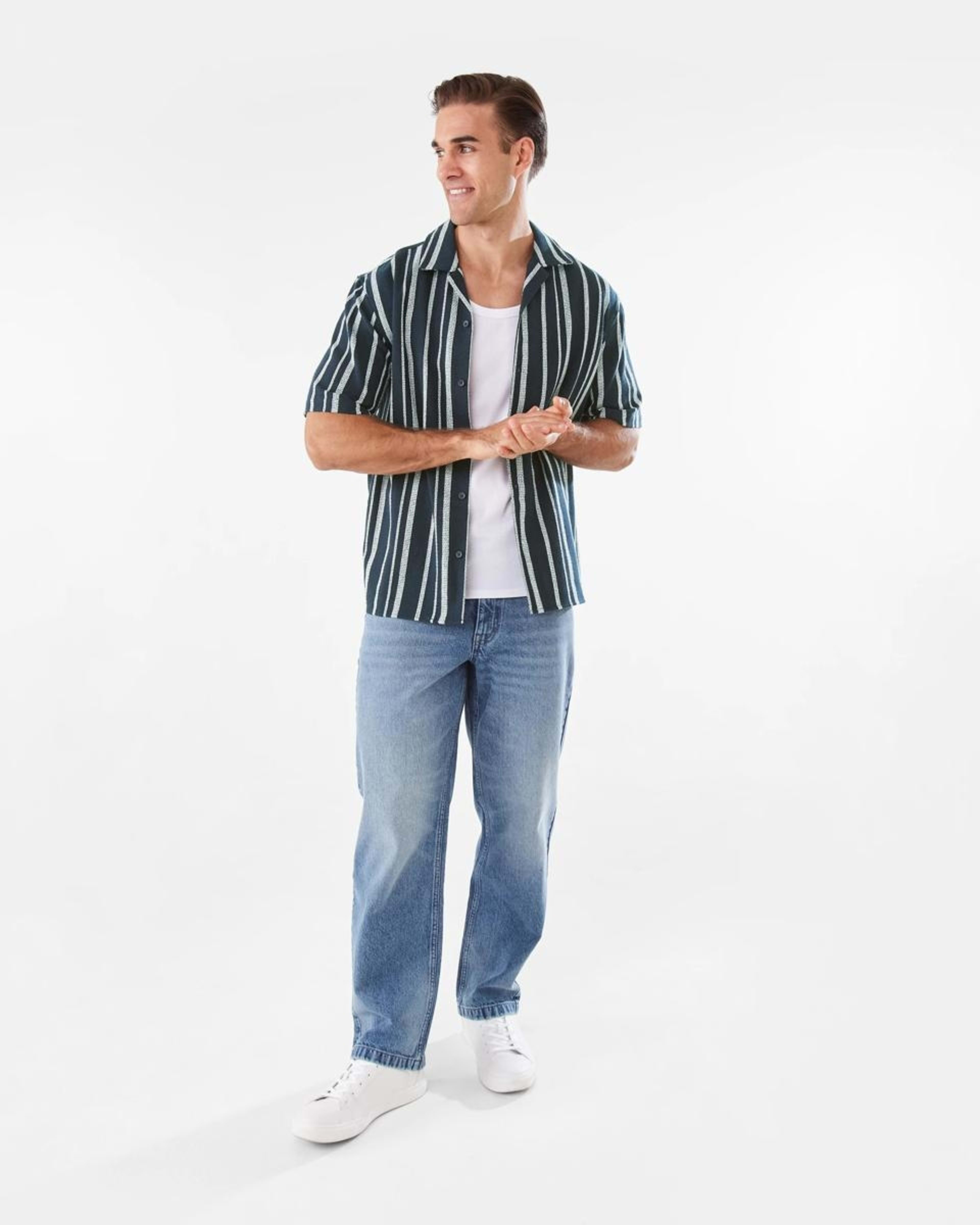 2 Short Sleeve Multi Textured Shirt VAM STRIPE SKY CAPTAIN, 2 of 9