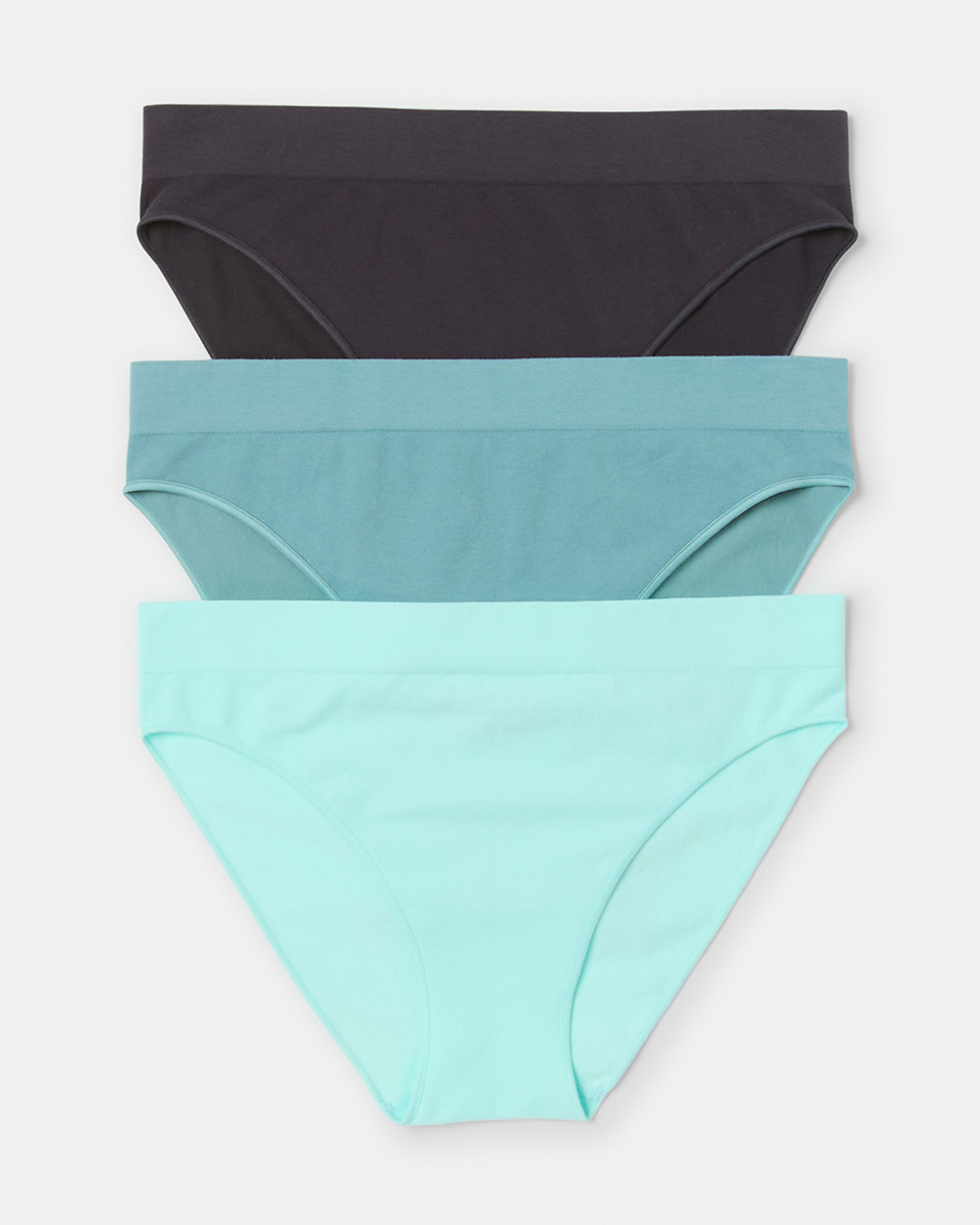 1 3 Pack Seamfree Cotton Bikini Briefs WASHED SLATE, SEAGRASS BLUE, BRIGHT TURQUOISE, 1 of 8