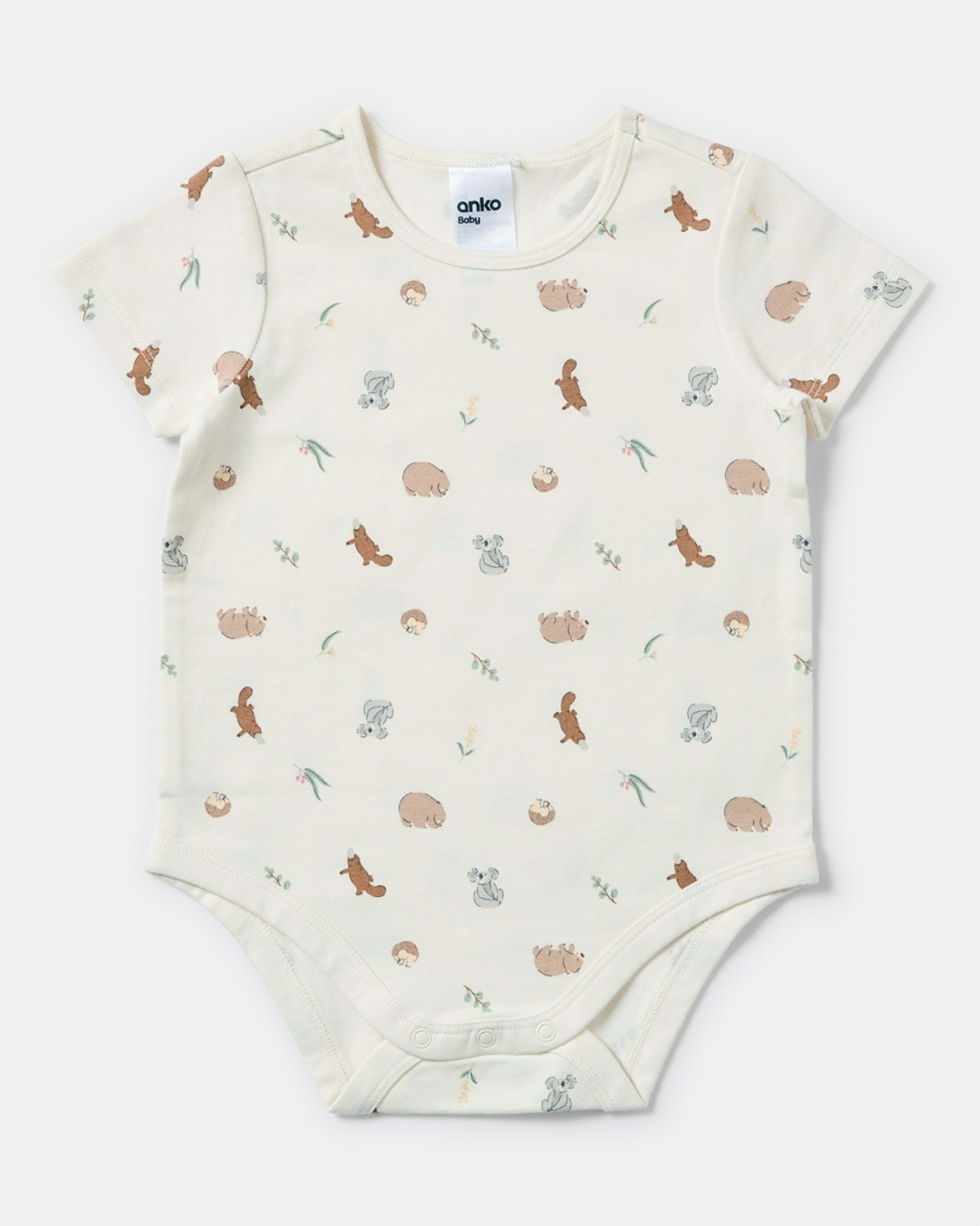 3 3 Pack Short Sleeve Print Bodysuits TAN WOMBAT, 3 of 8