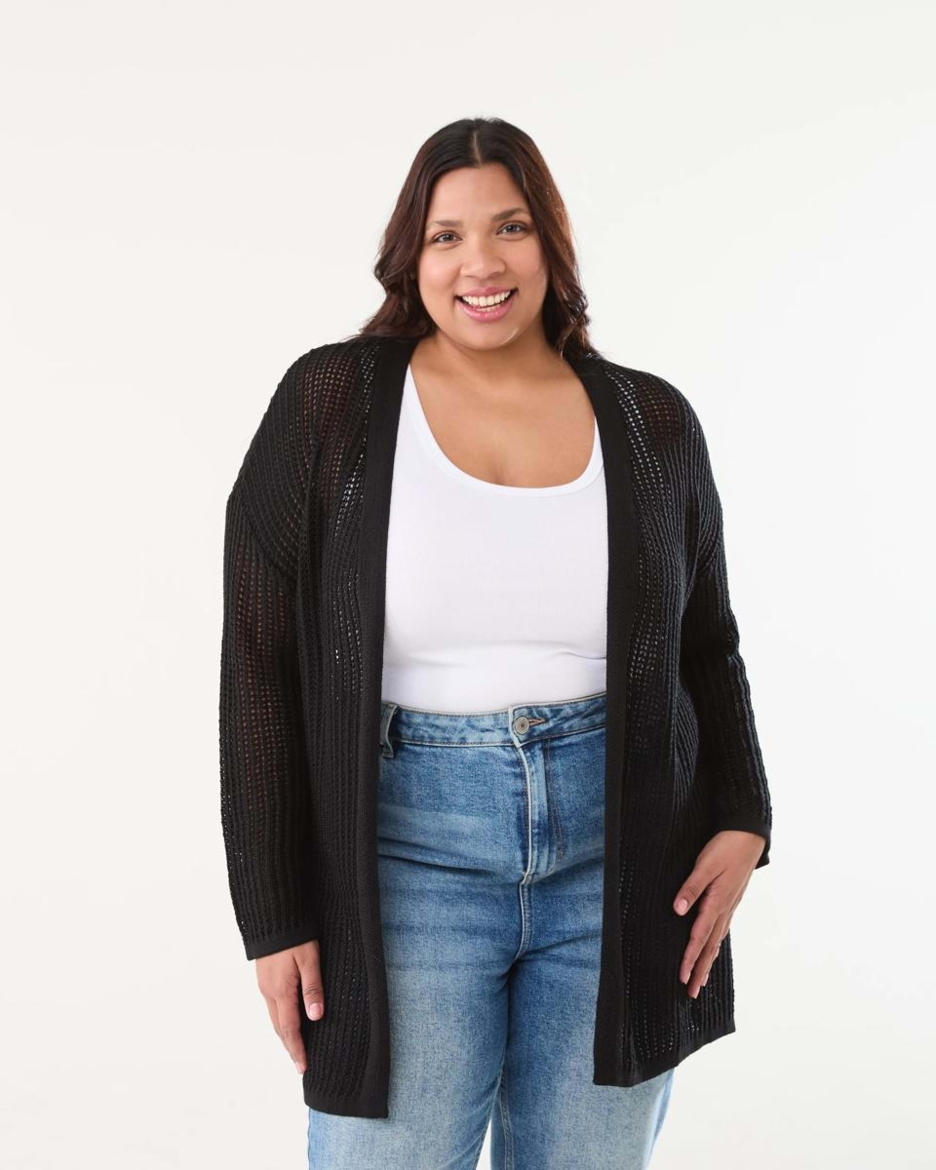 1 Curve Long Sleeve Crochet Cardigan BLACK, 1 of 5