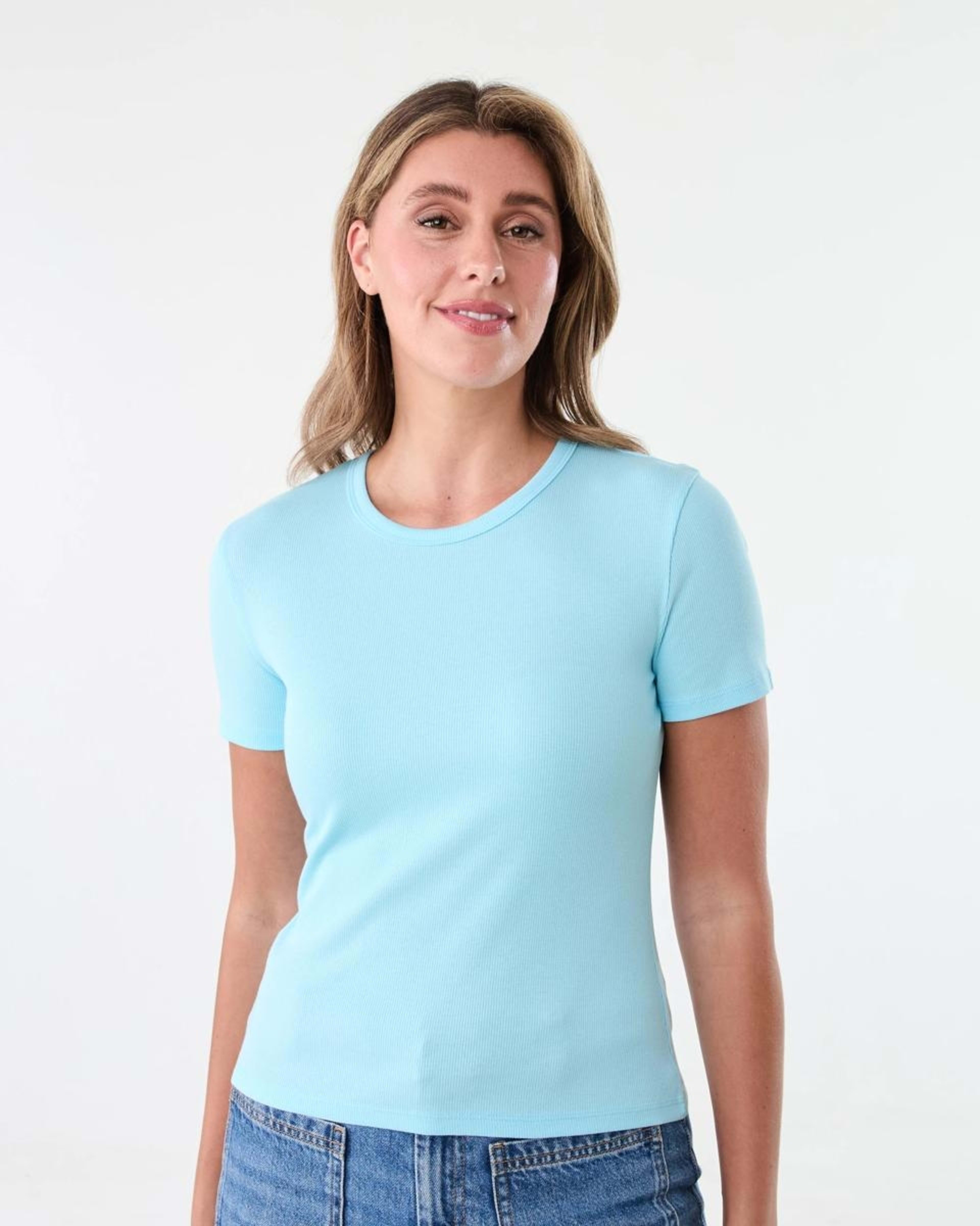 1 Short Sleeve Rib Crew Neck T-shirt Clear Aqua, 1 of 6
