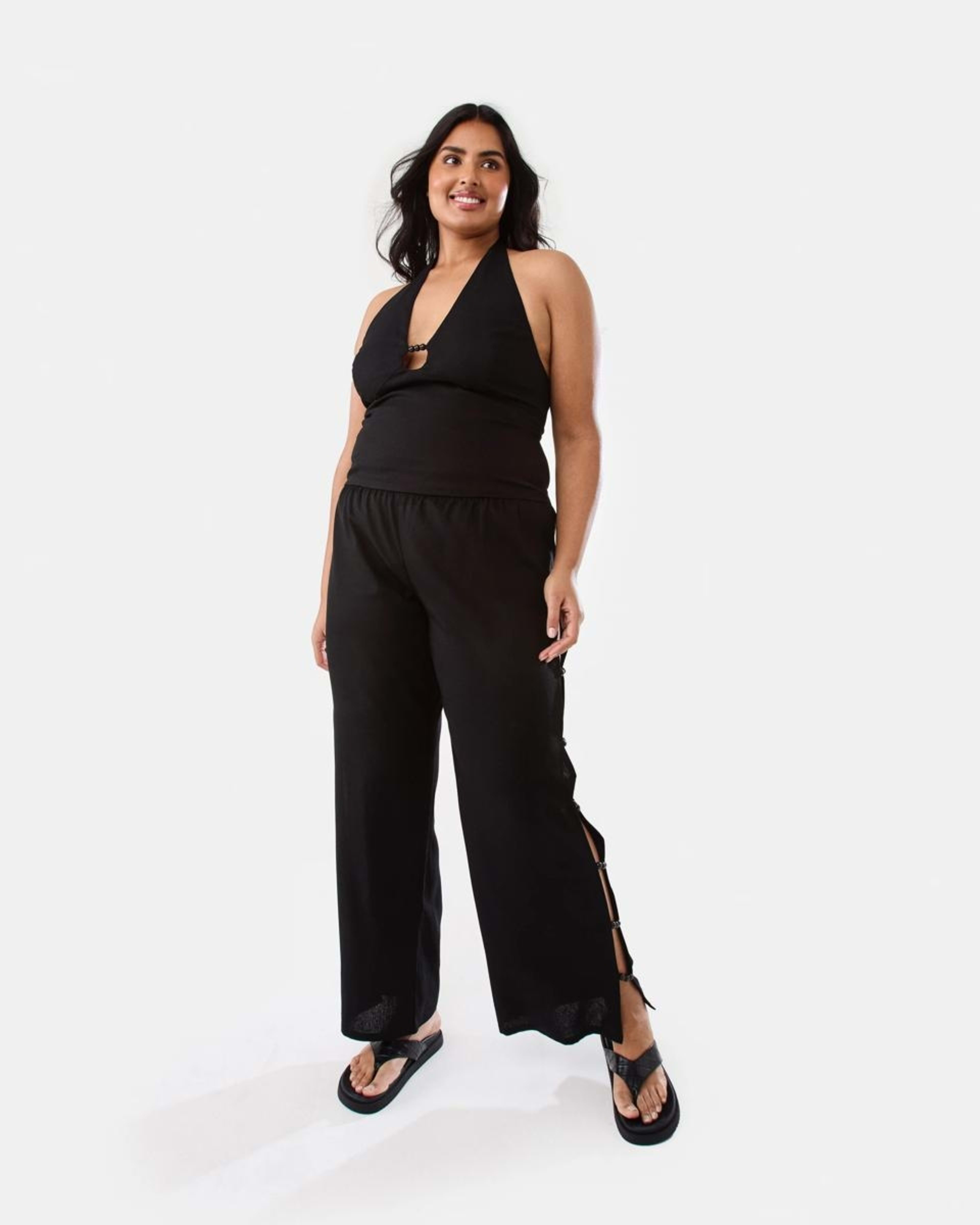 4 Linen Blend Beaded Pants Black, 4 of 8