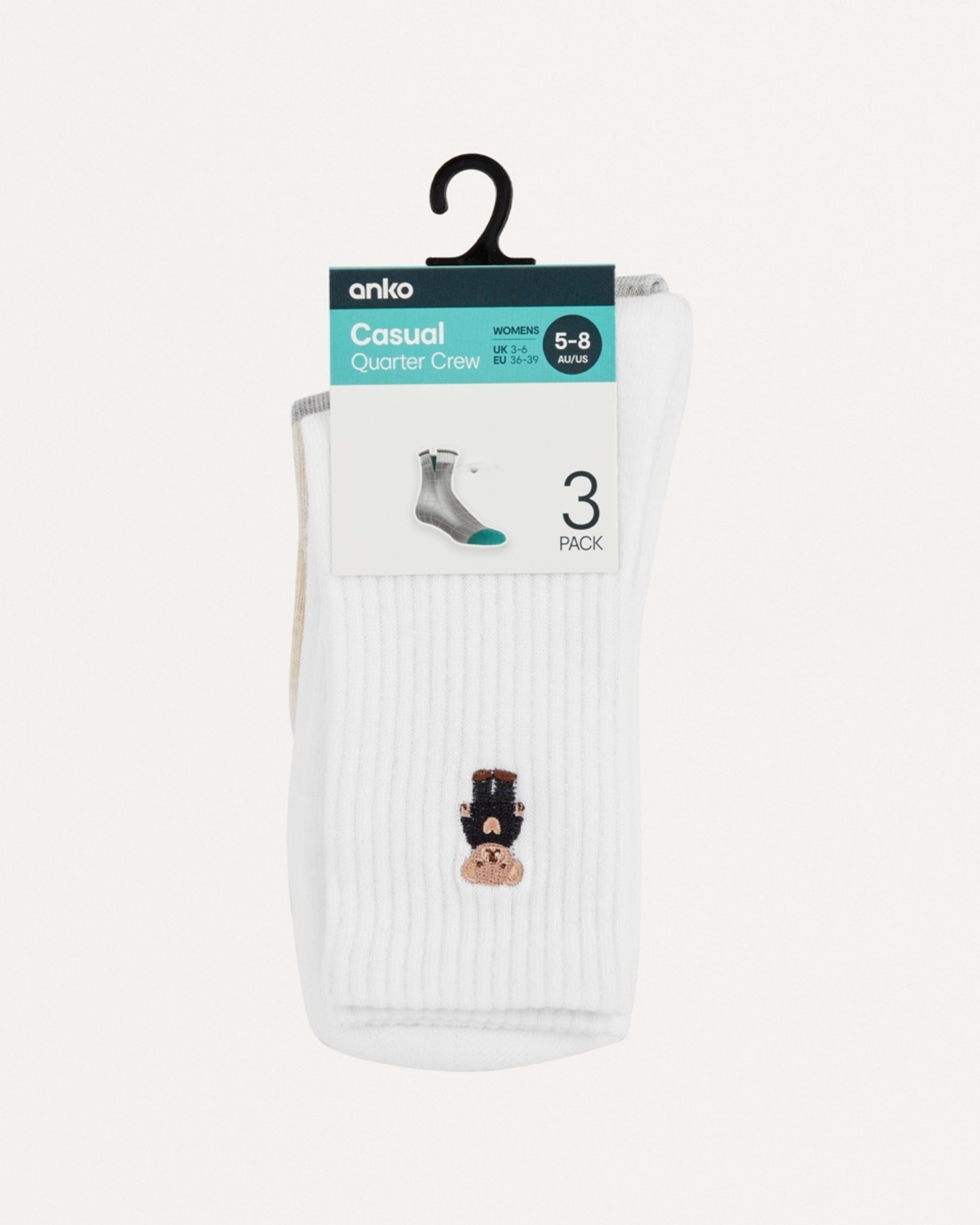 3 3 Pack Rib Quarter Crew Socks TEDDY RIB MULTI PACK SOCK, 3 of 3