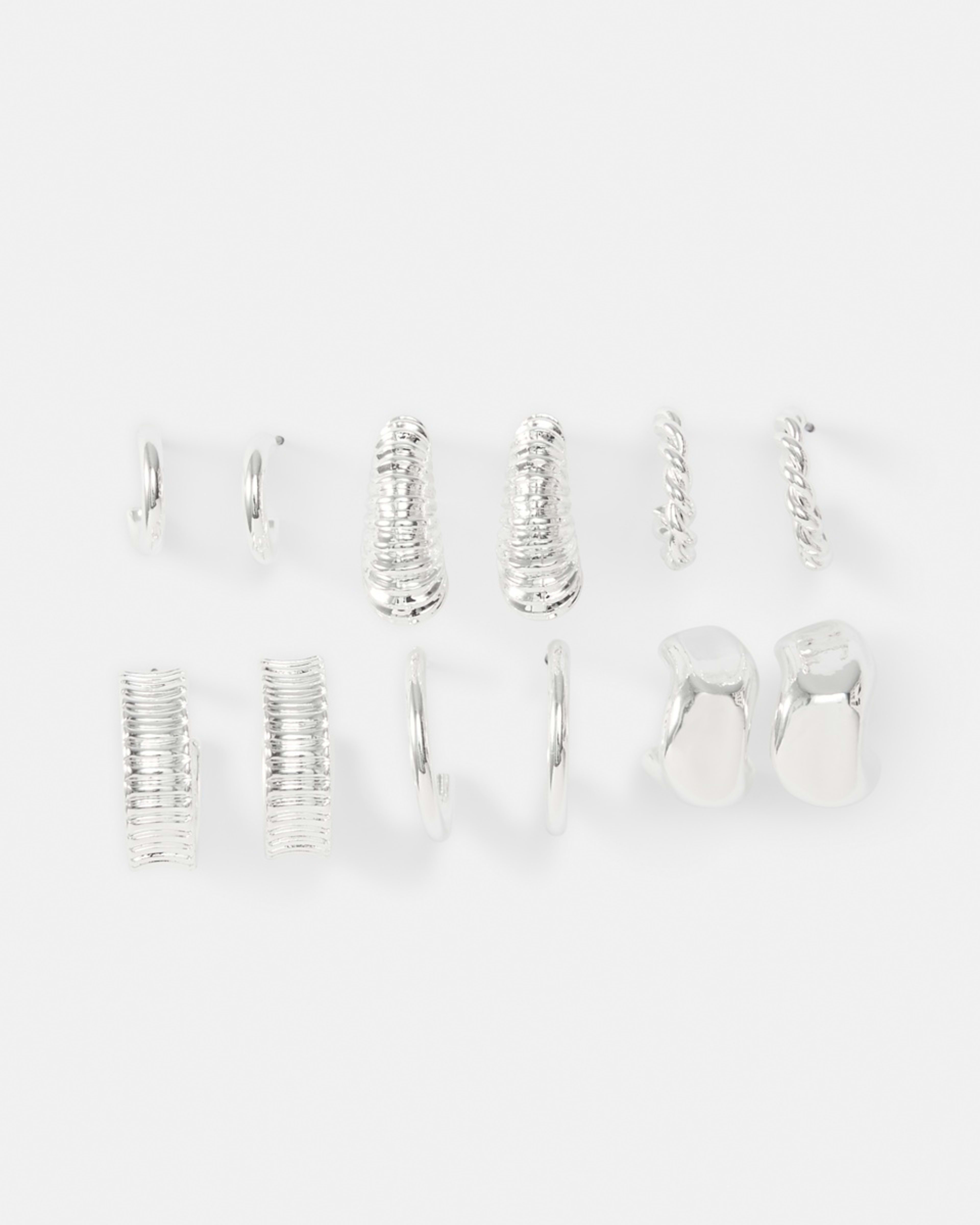 1 6 Pack Chunky Mini Hoop Earrings Silver, 1 of 5
