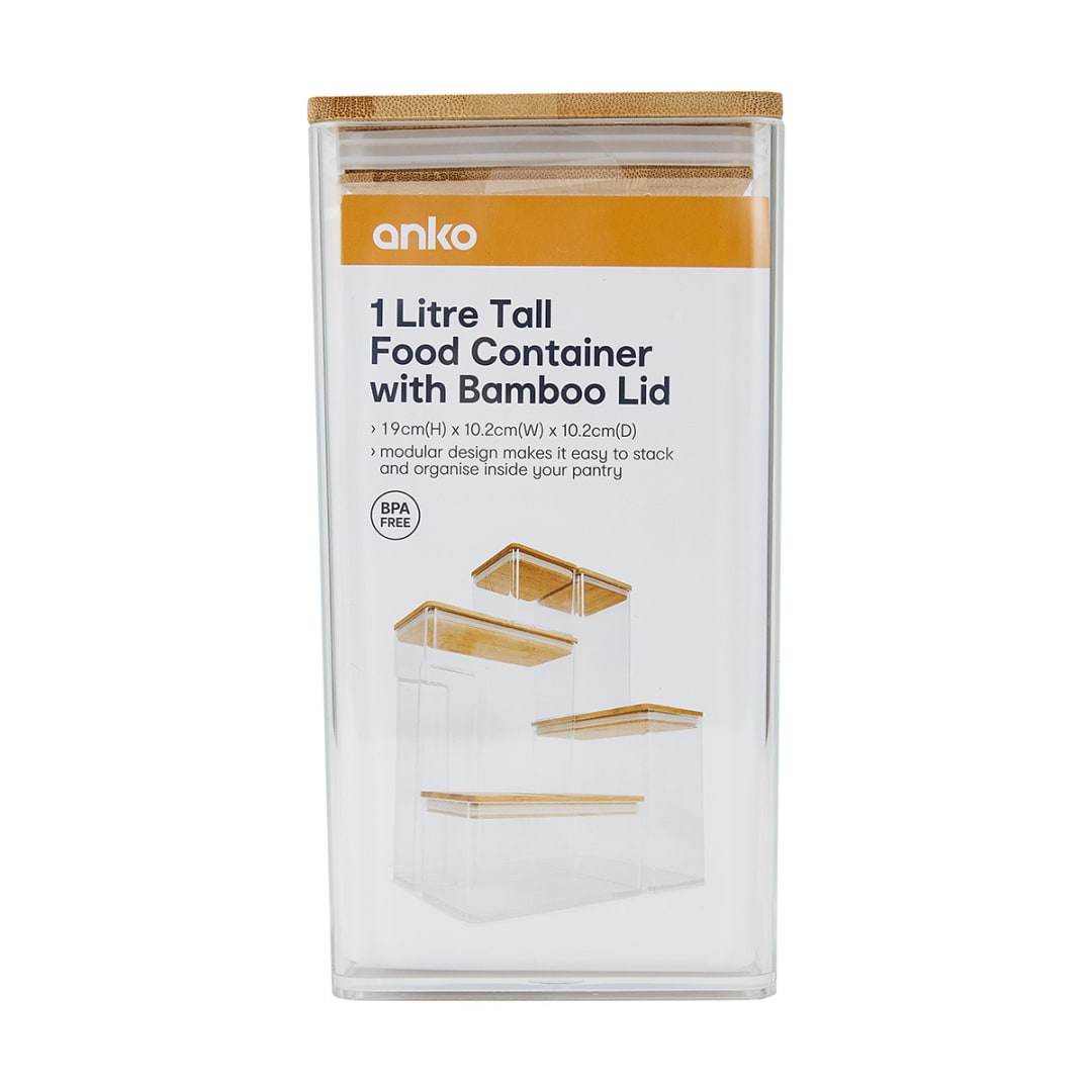 1L Tall Food Container with Bamboo Lid Kmart