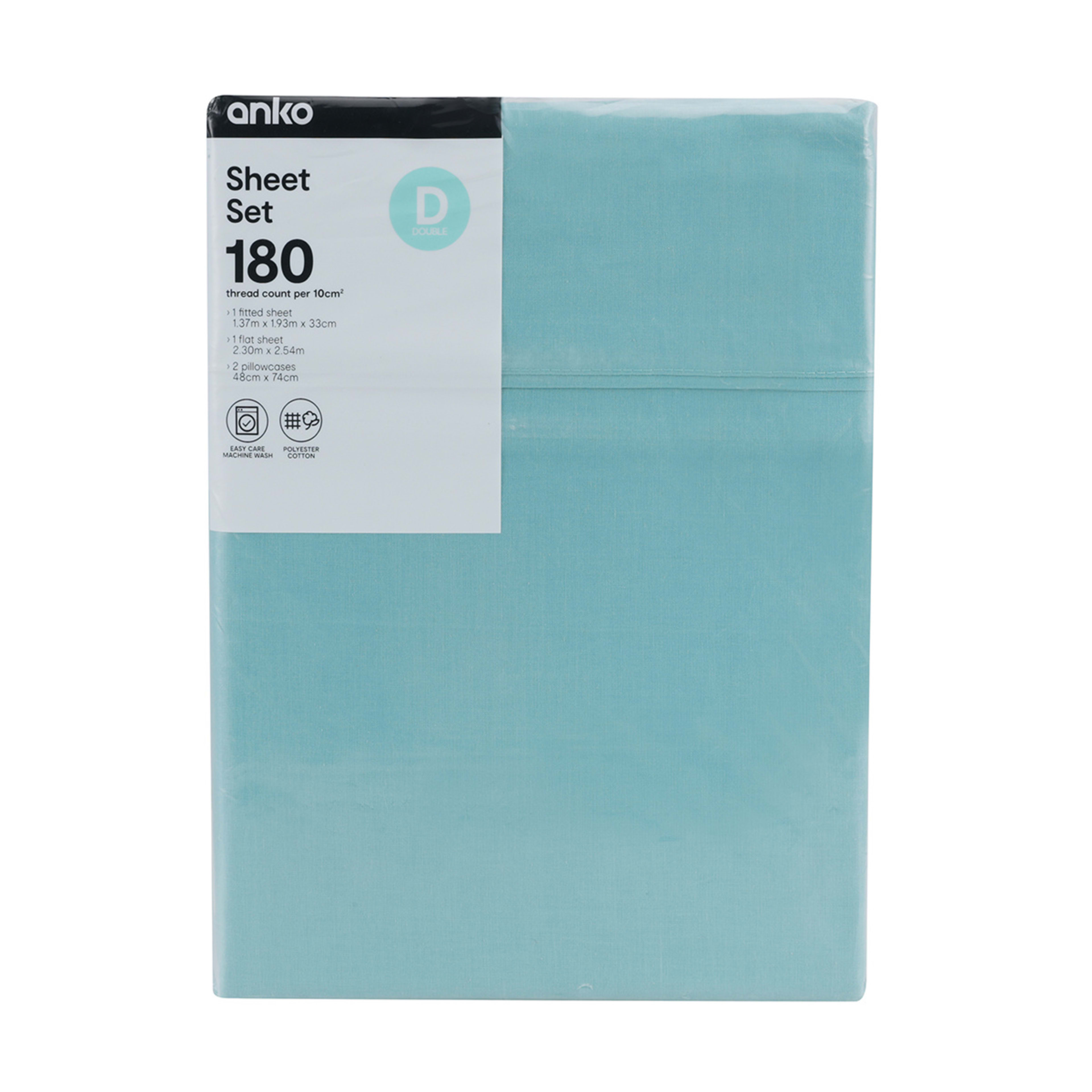 180 Thread Count Sheet Set Double Bed, Aqua Kmart