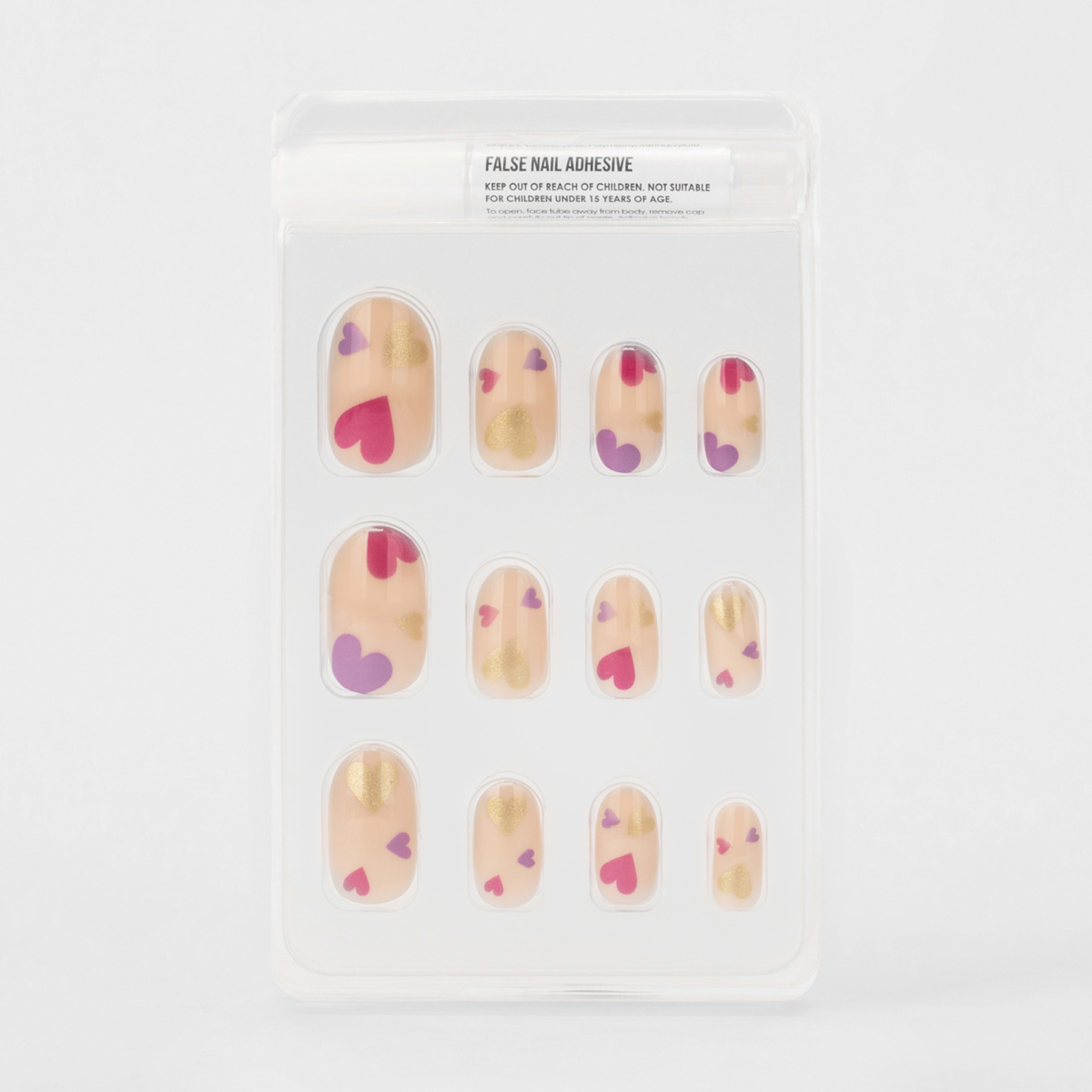 3 OXX Cosmetics 24 Pack False Nails with Adhesive - Oval Shape, Metallic Hearts, 3 of 5