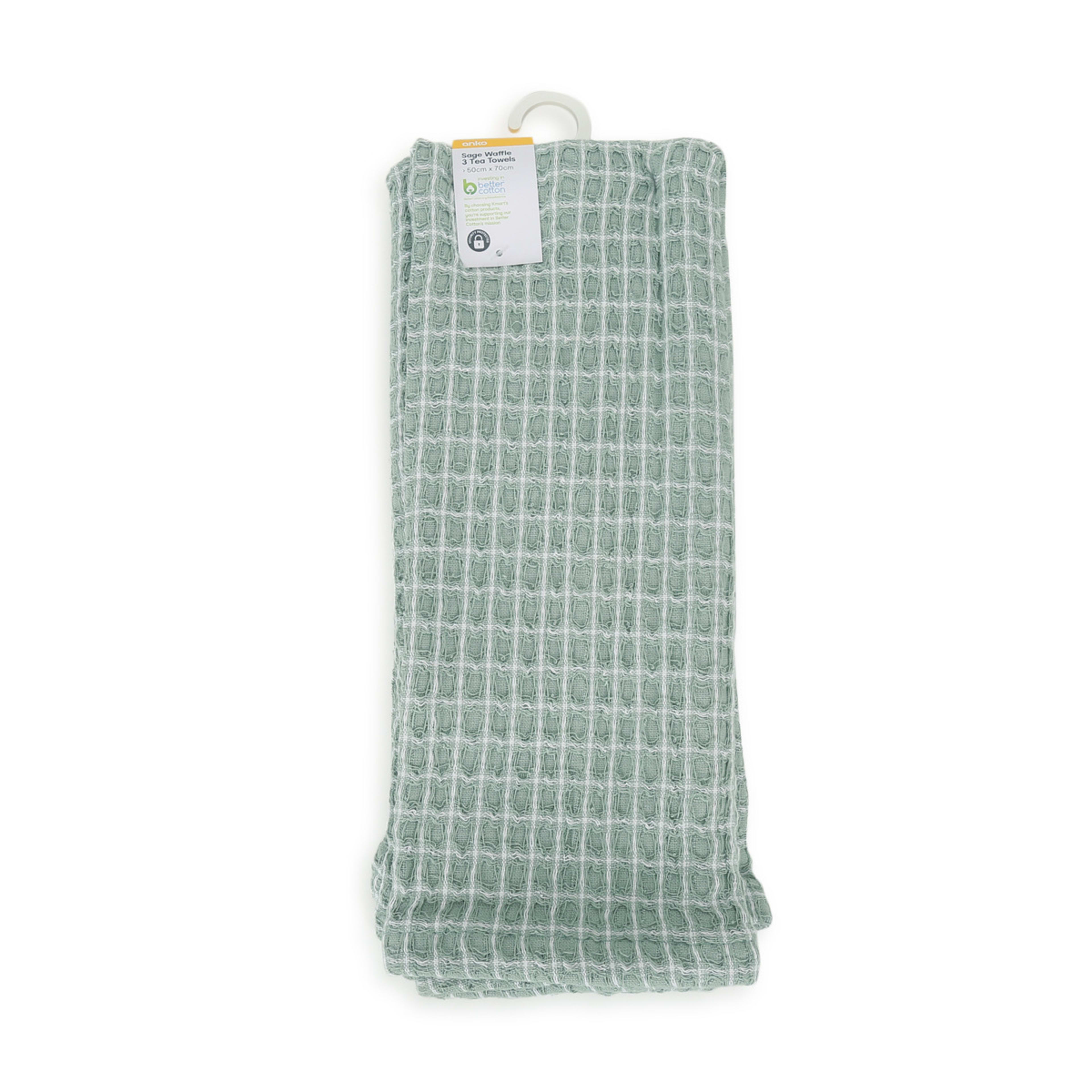 6 3 Pack Sage Waffle Tea Towels, 6 of 6