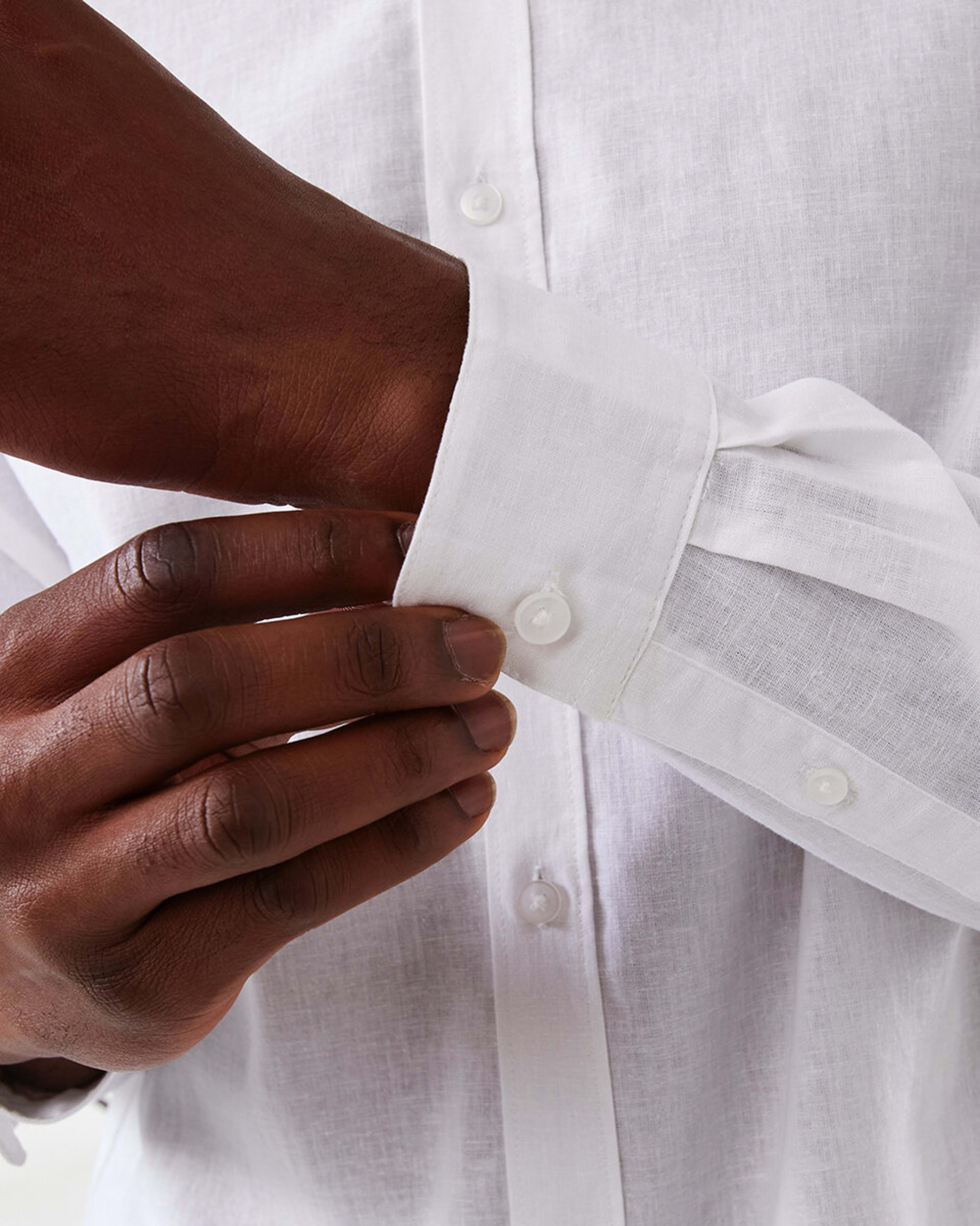 7 Long Sleeve Solid Linen Blend Shirt White, 7 of 8