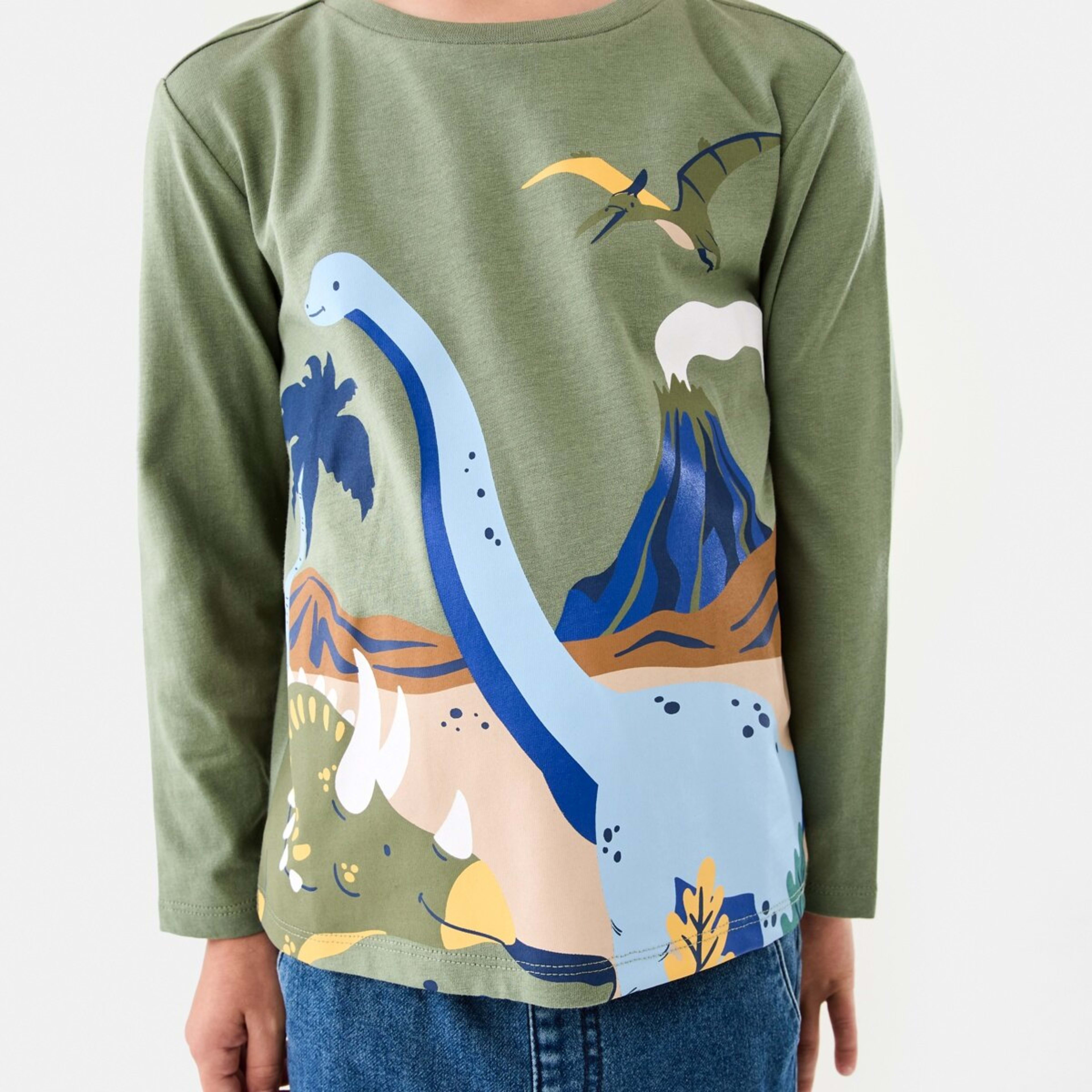 4 Long Sleeve Print T-shirt Dino Land Green, 4 of 8