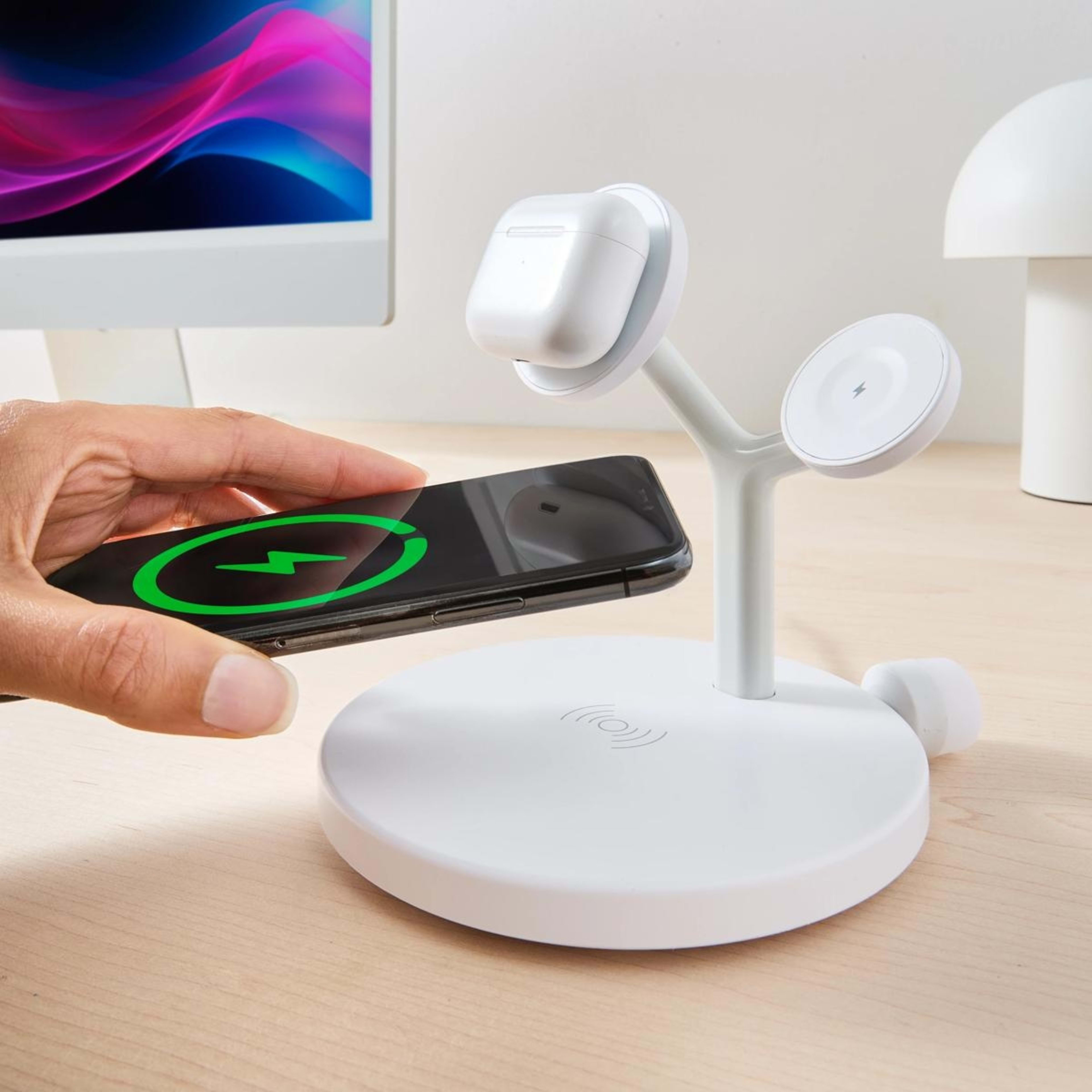 1 Qi2 3-in-1 Desktop Wireless Charger - White, 1 of 10