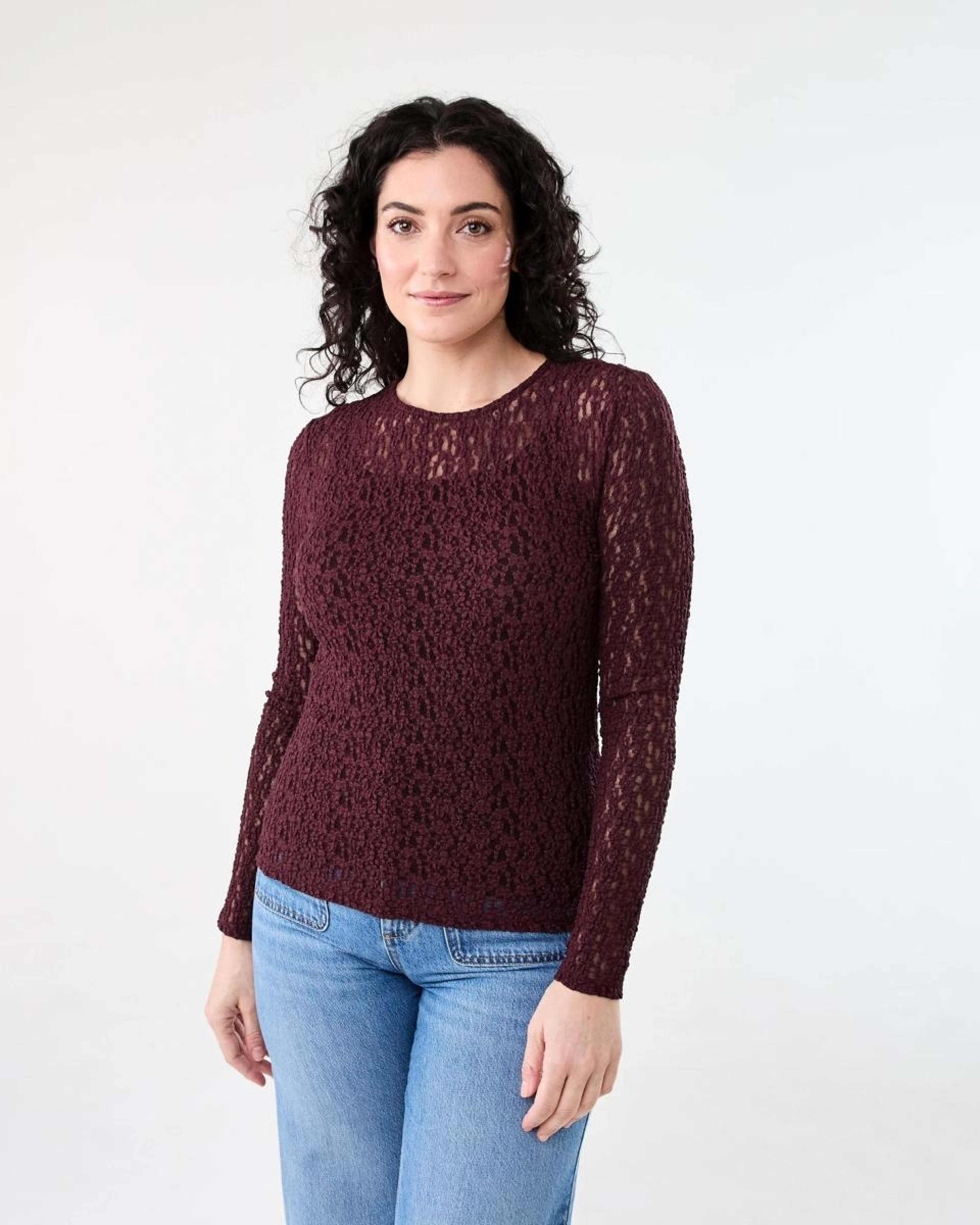 1 Long Sleeve Lace Top WARM MULBERRY, 1 of 5