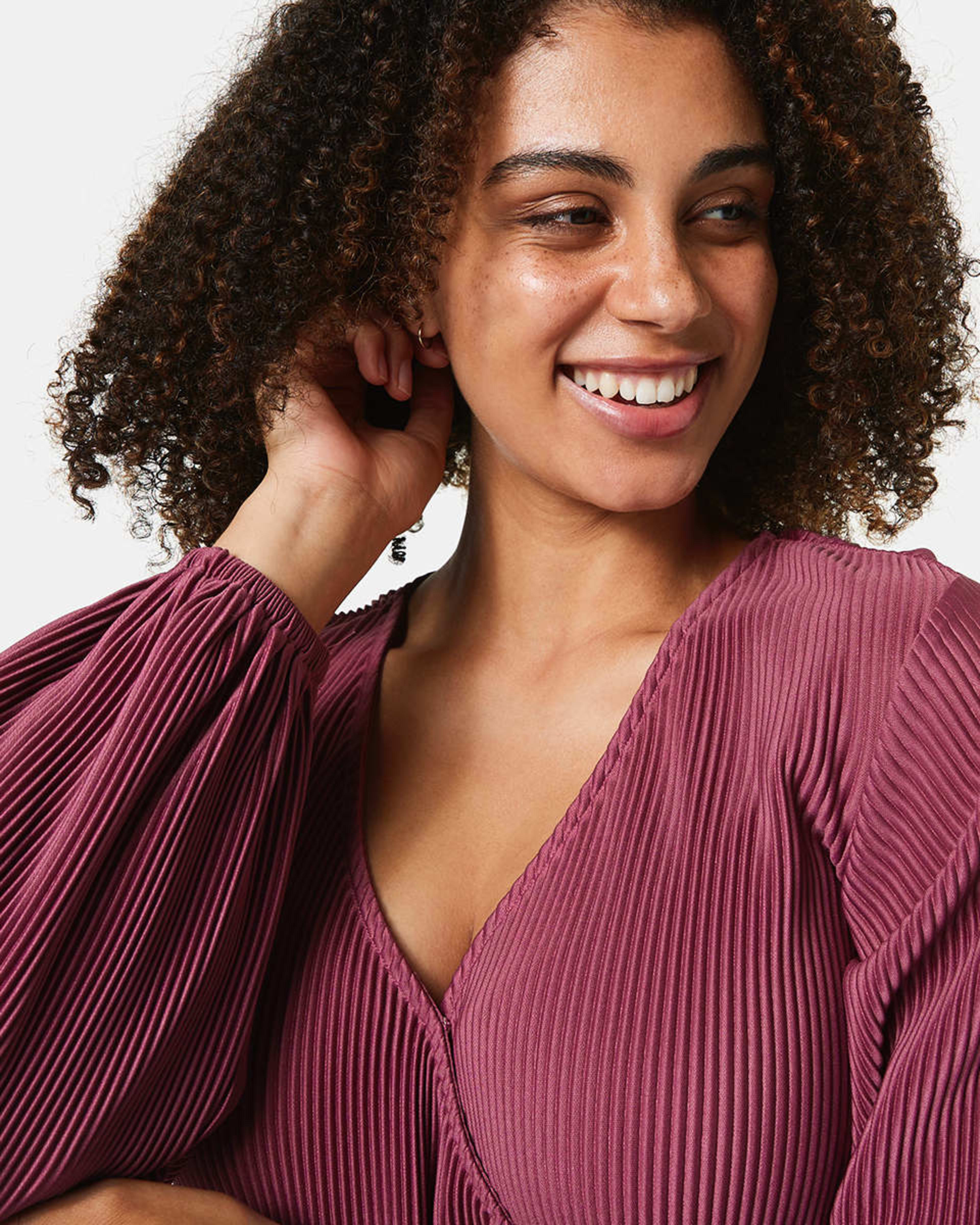 Long Sleeve Plisse Cross Over Dress Kmart