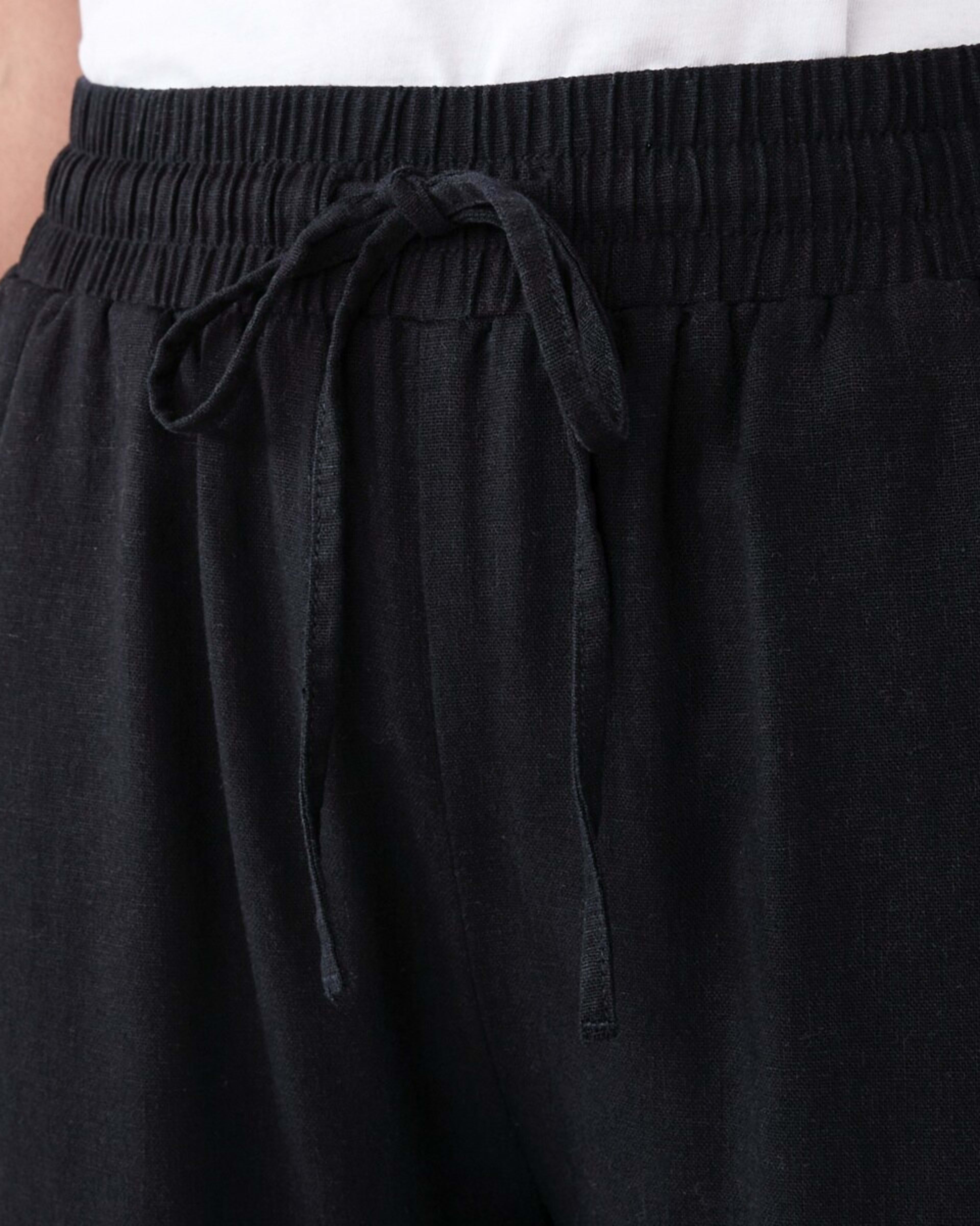 4 Linen Blend Wide Leg Pants BLACK, 4 of 5