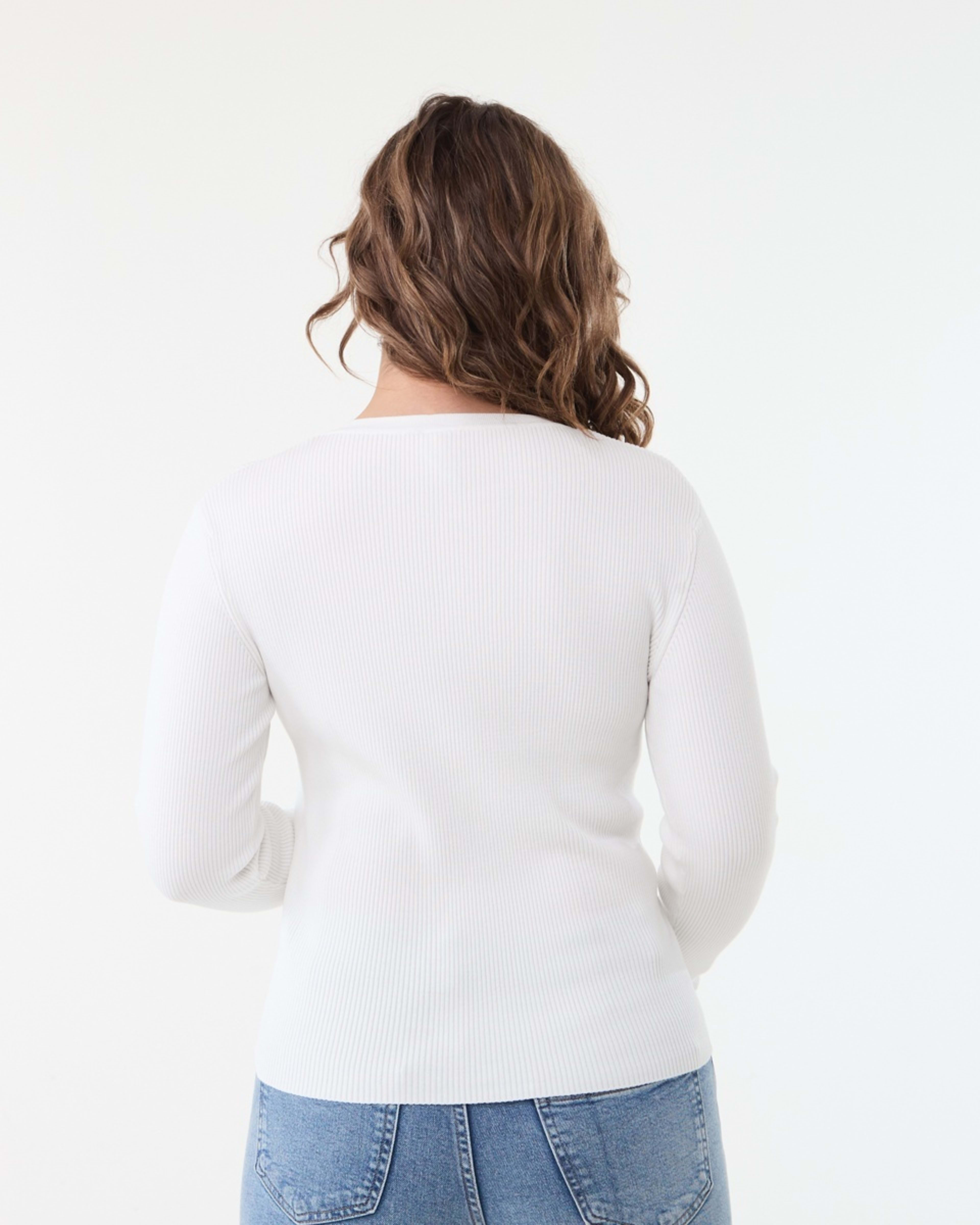 3 Long Sleeve Rib Button Through Top SNOW WHITE, 3 of 5