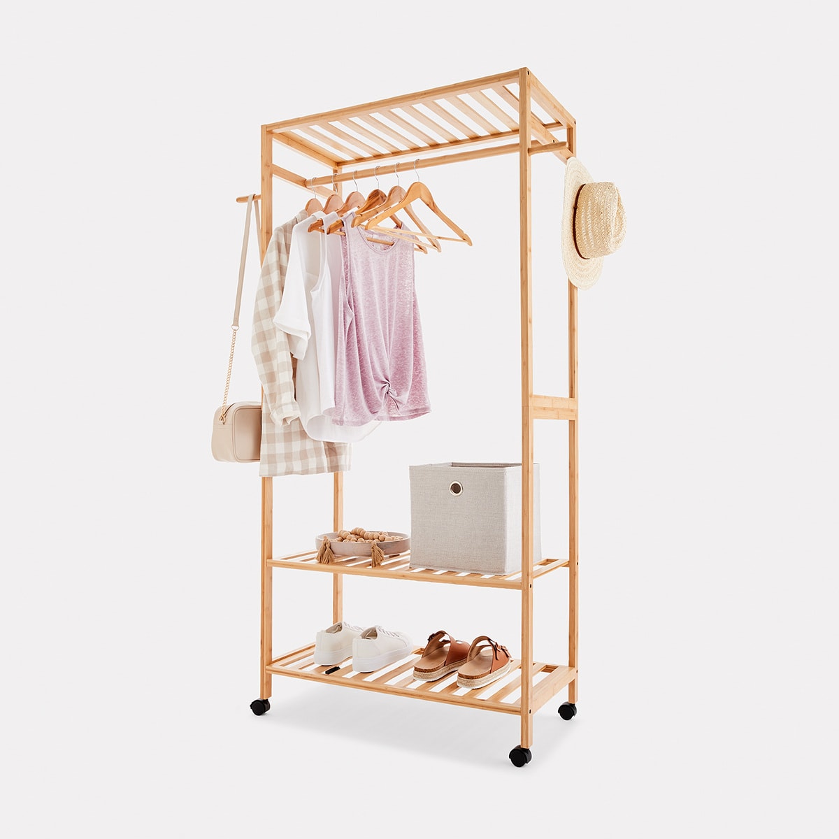 Bamboo Garment Rack With Wheels