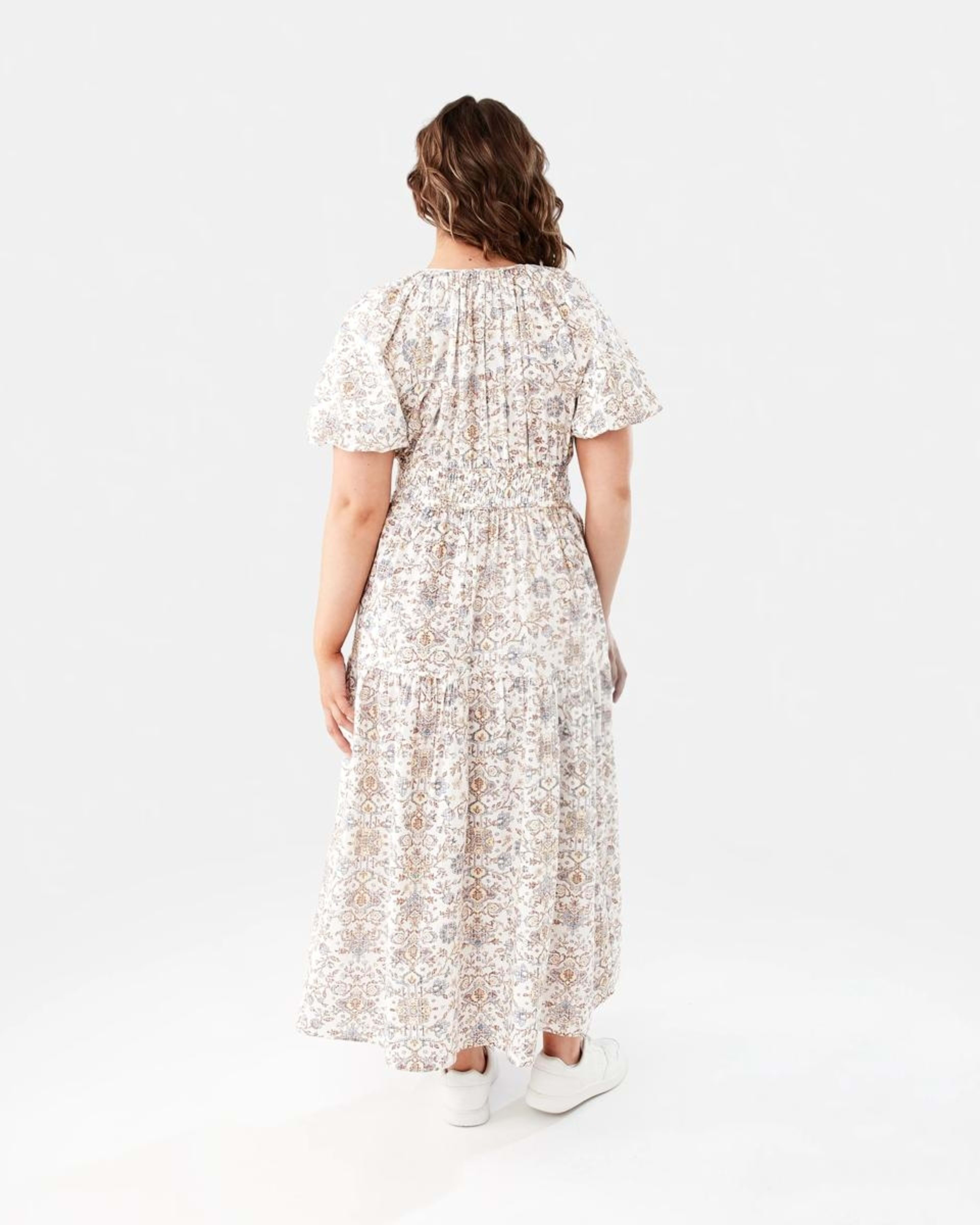 3 Short Sleeve Shirred Waist Midi Dress BOHO FLORAL BRUNI BLUE, 3 of 9
