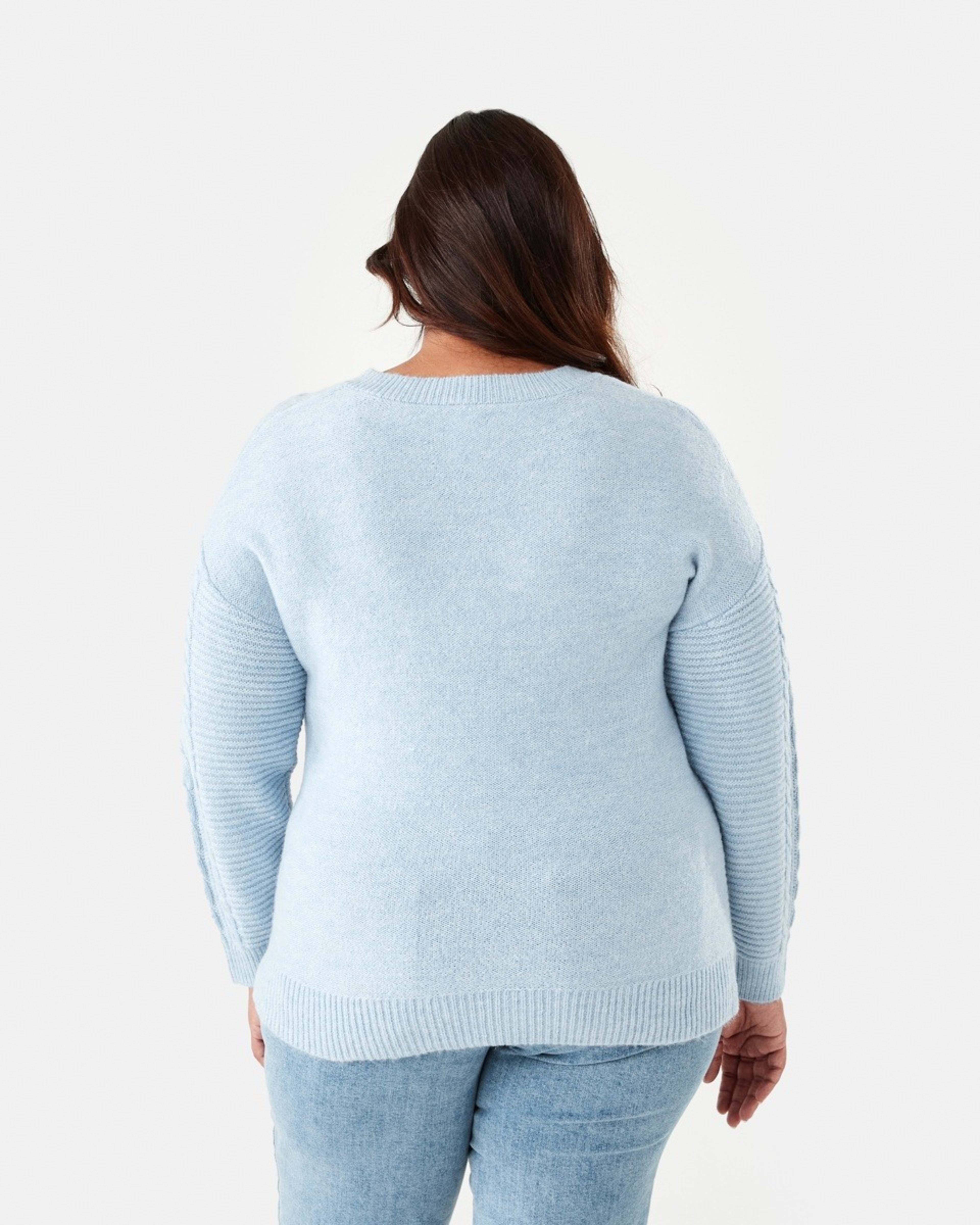 3 Curve Cable V-Neck Jumper Skyway Marl, 3 of 6