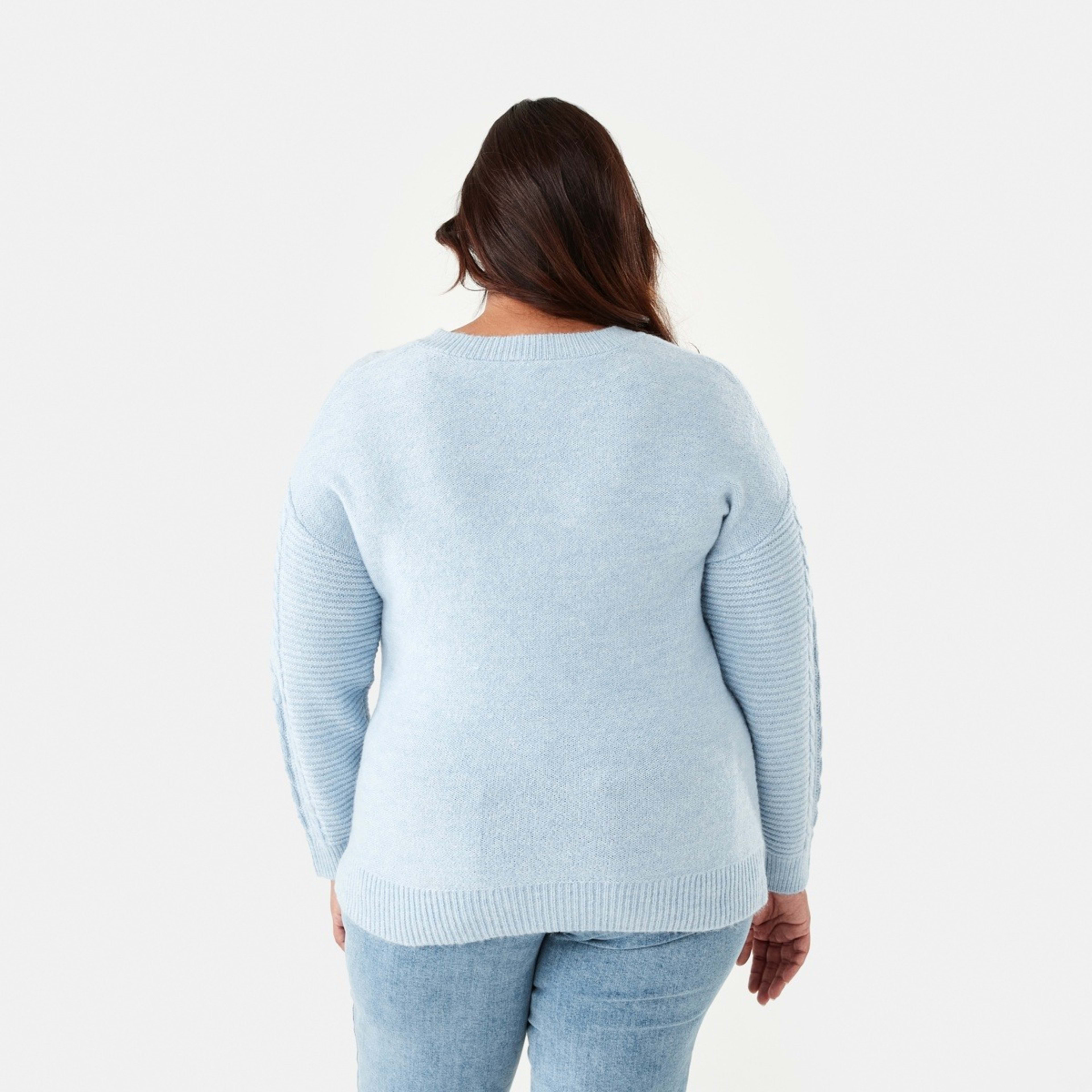 3 Curve Cable V-Neck Jumper Skyway Marl, 3 of 6