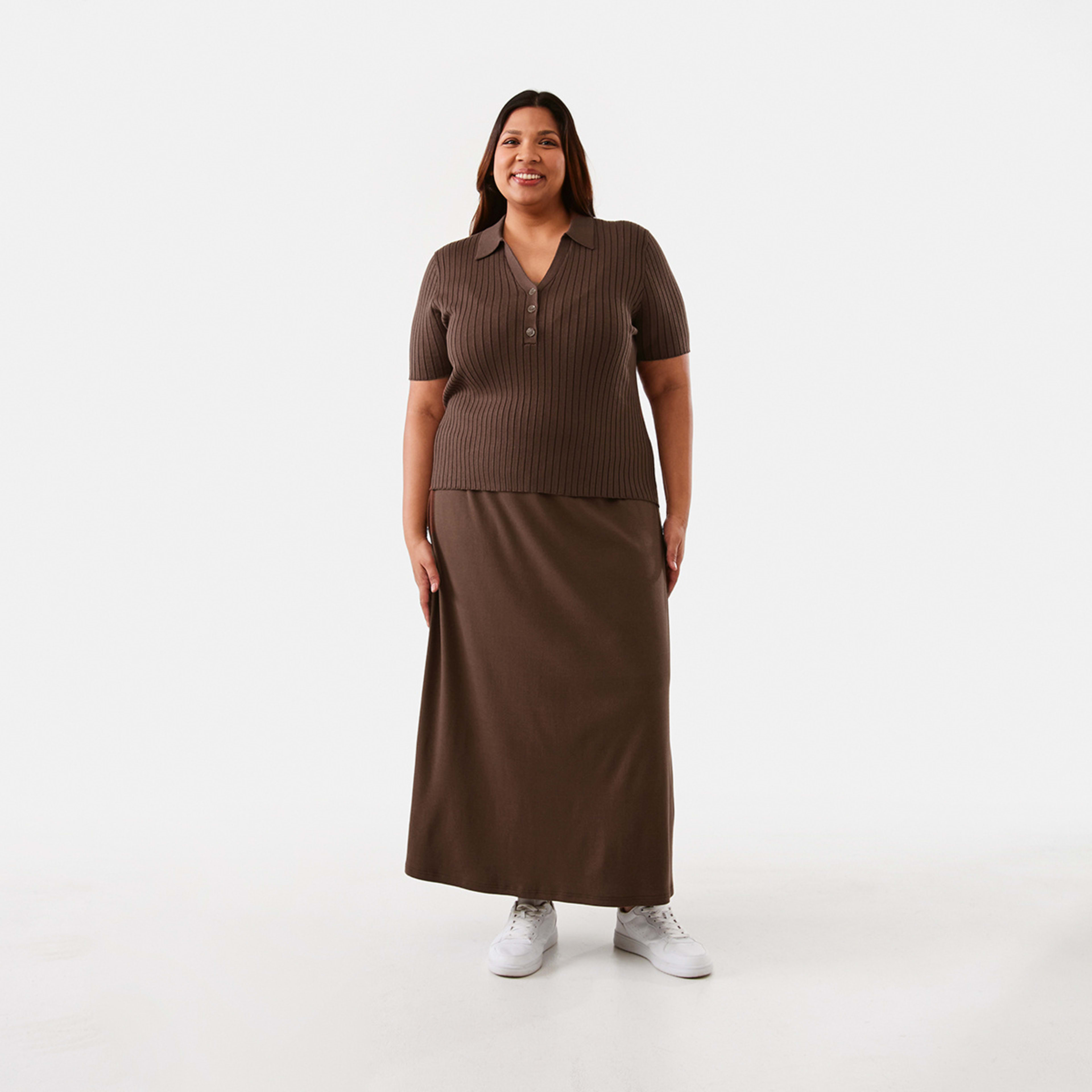 6 Curve Knit Midi Skirt Walnut, 6 of 6