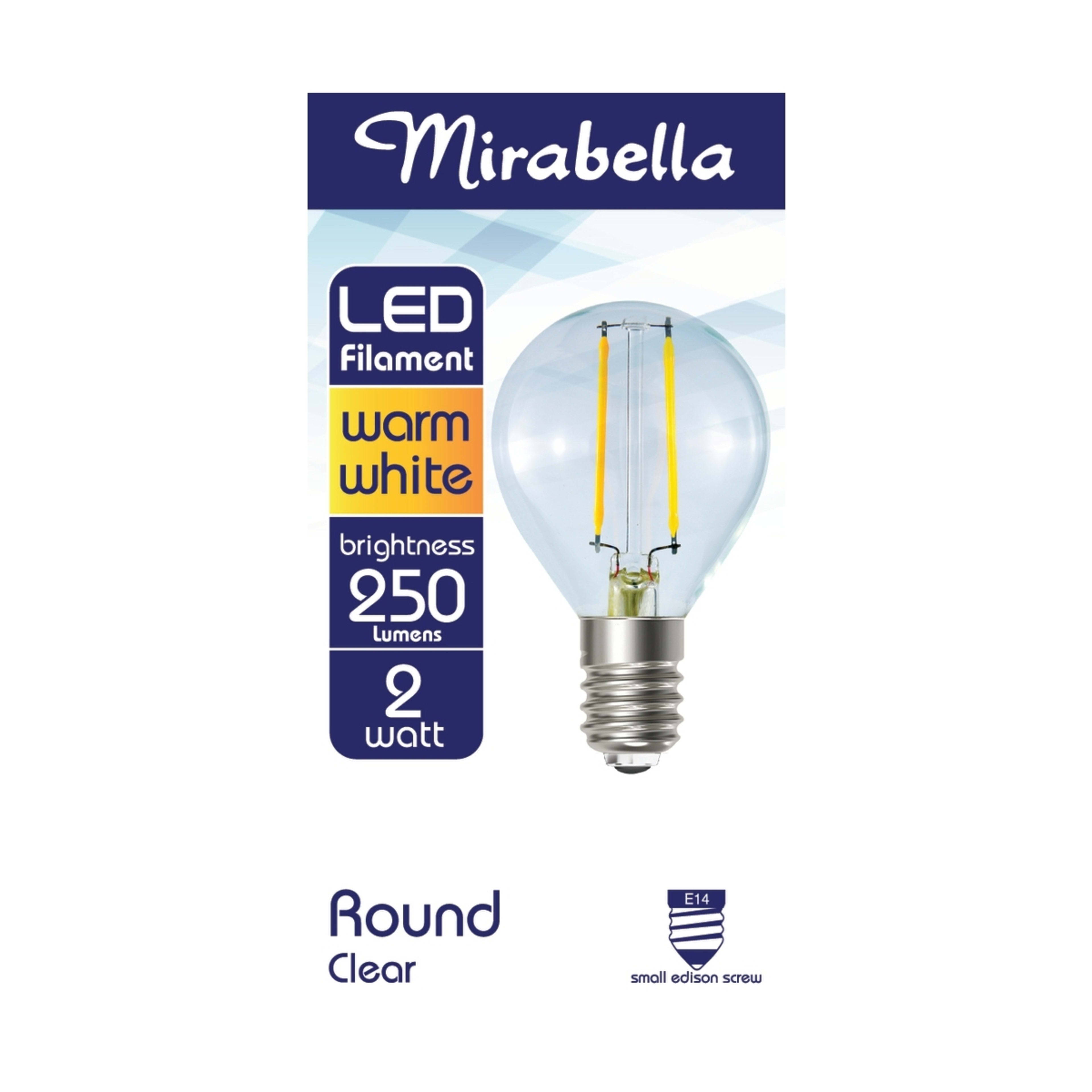 1 Mirabella E14 2W LED Filament Round Bulb