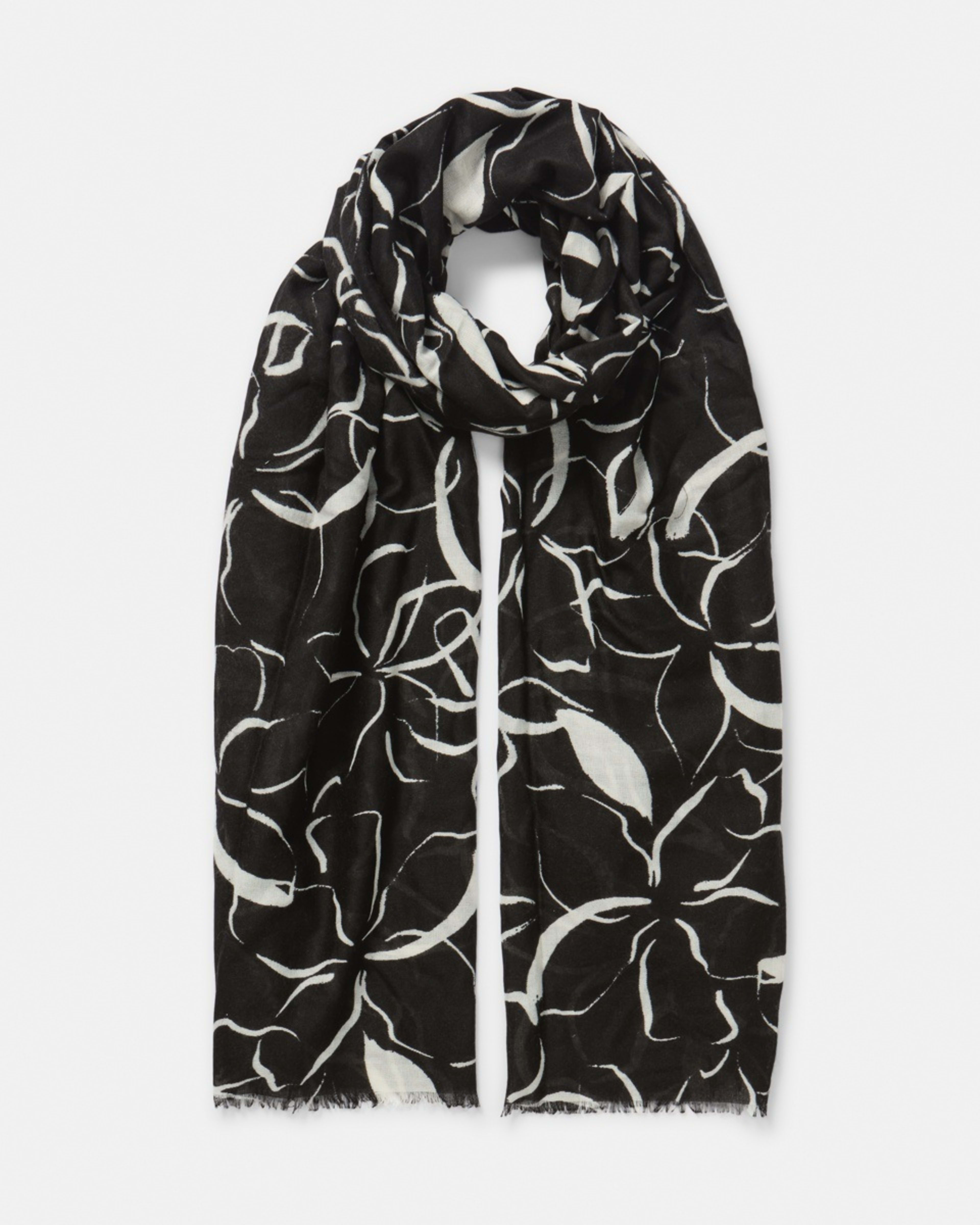 1 Lightweight Scarf Sketch Floral Black Nat Beige