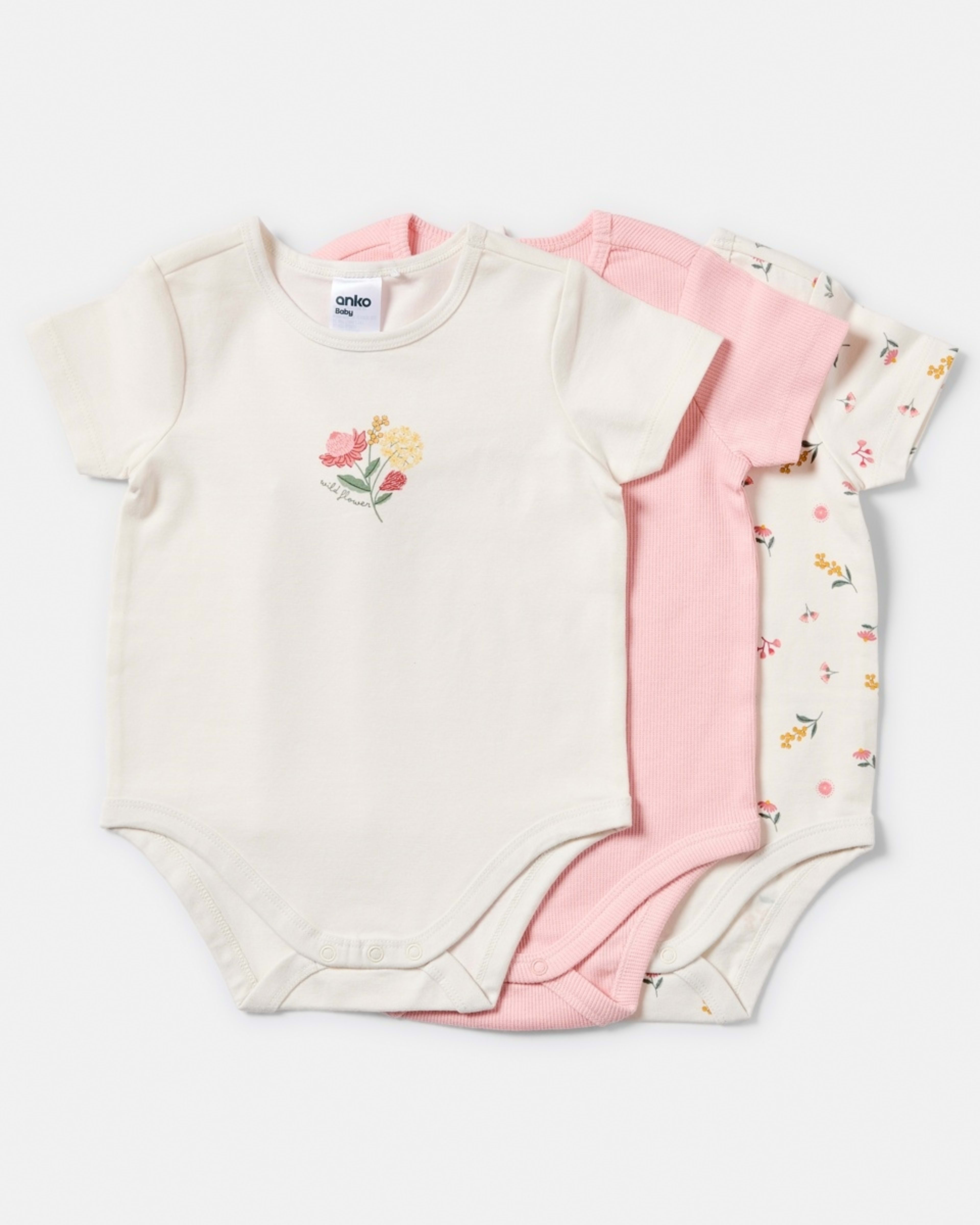 1 3 Pack Short Sleeve Print Bodysuits NATIVE FLORAL, 1 of 8