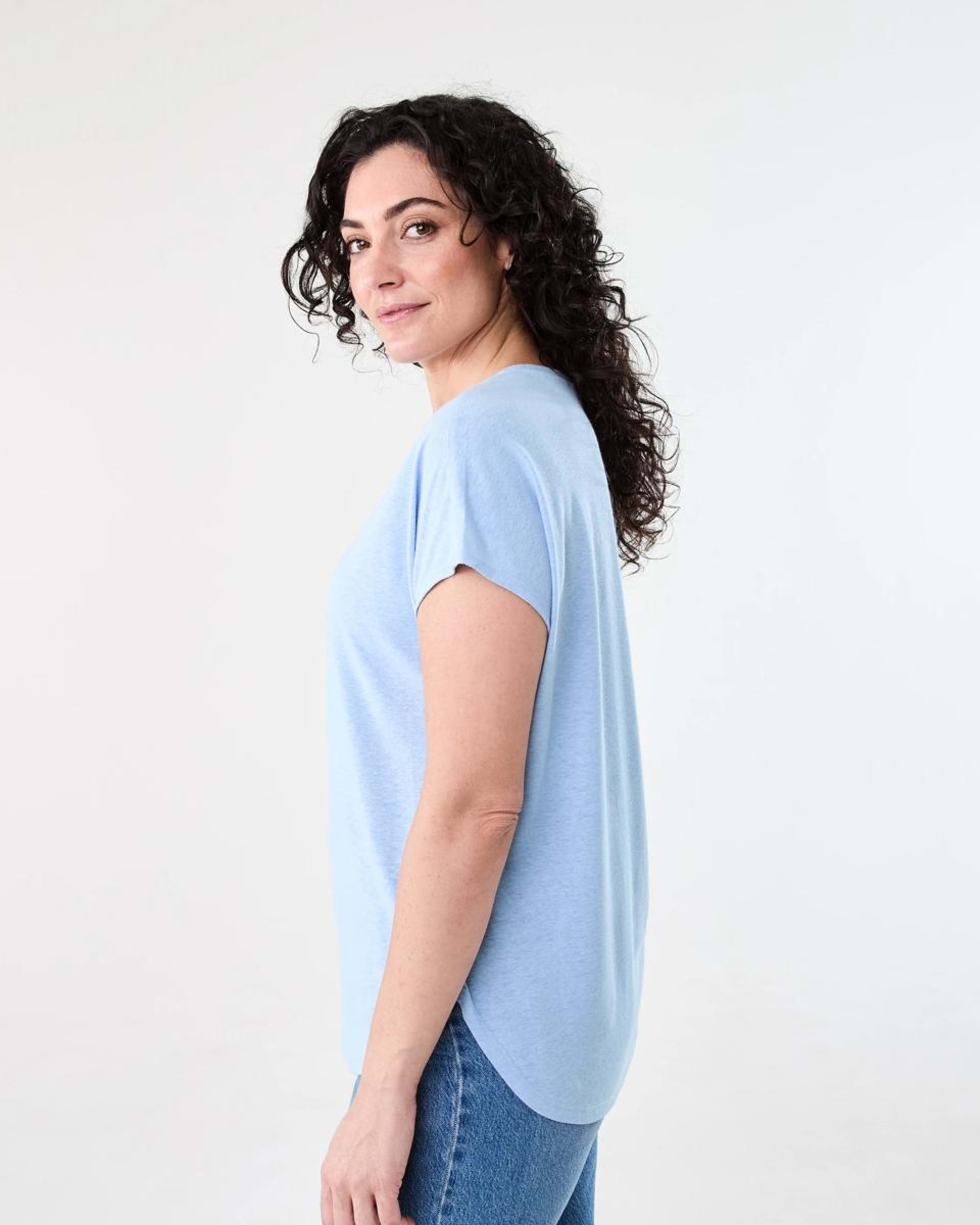 2 Short Sleeve Linen Blend Extended Sleeve Top BRUNI BLUE, 2 of 6