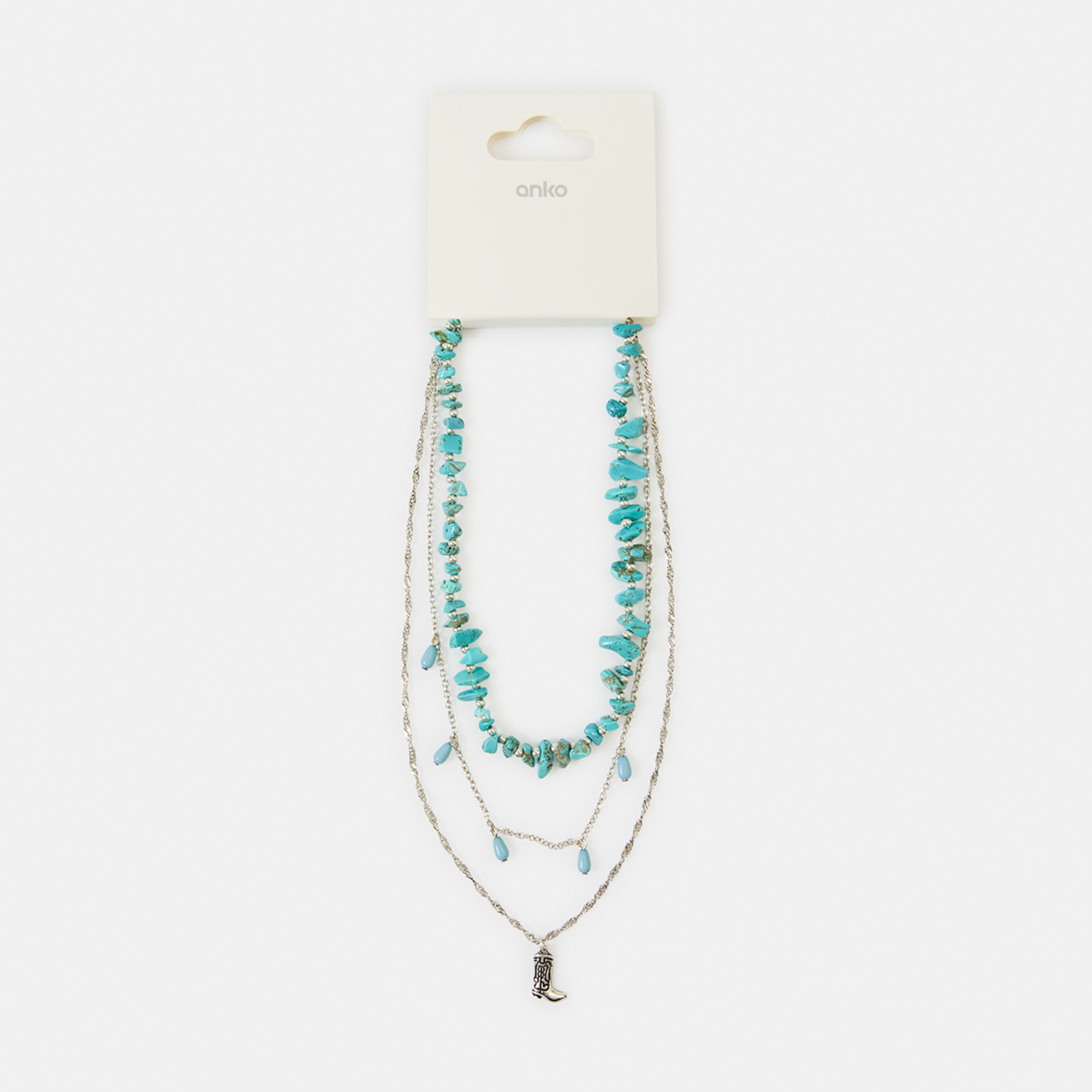 4 3 Pack Turquoise Layered Necklace - Blue and Silver Tone Silver, 4 of 4