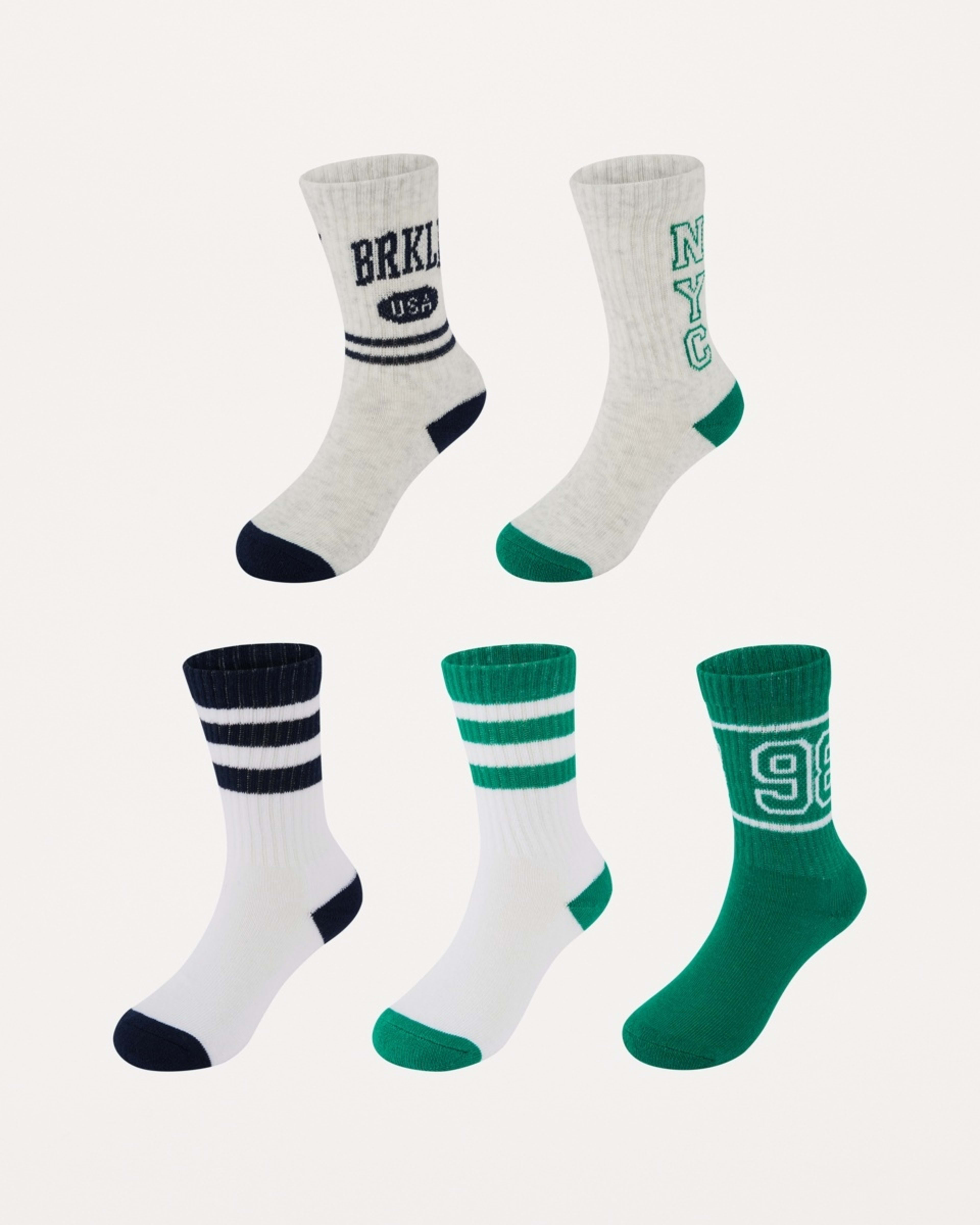 1 5 Pack Crew Socks GREEN VARSITY