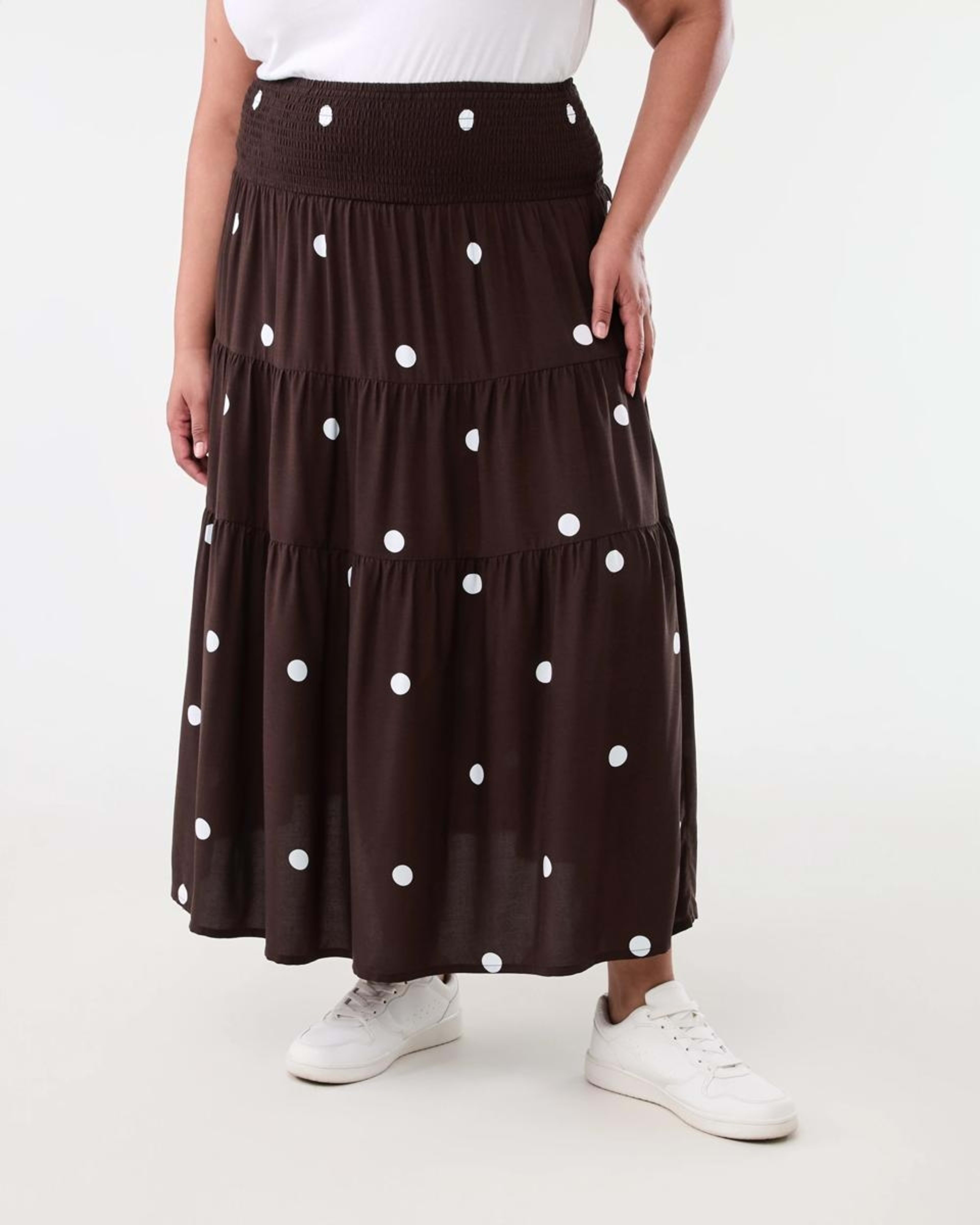 1 Curve Multi Tiered Textured Maxi Skirt Choc White, 1 of 5
